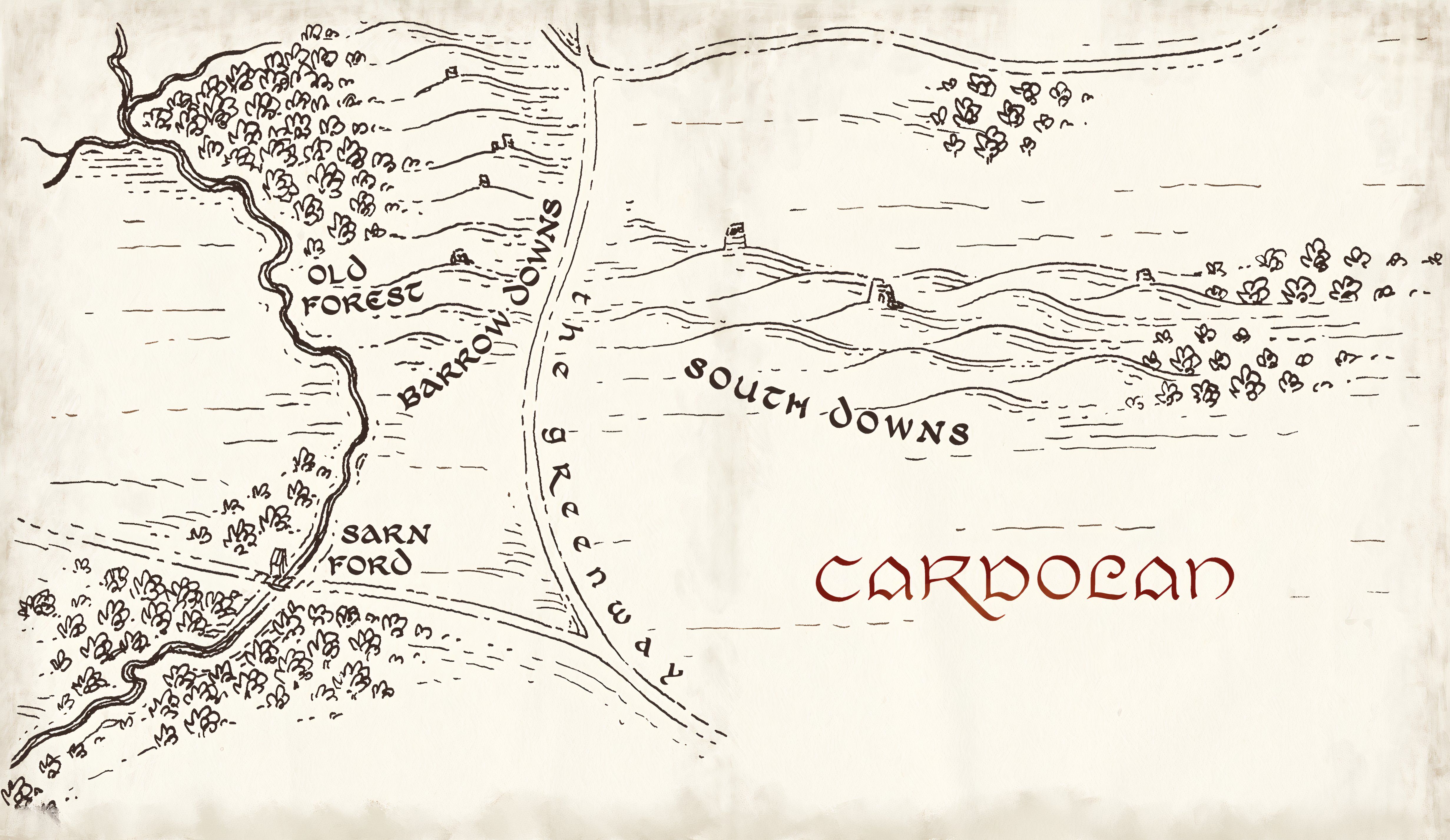 A map of the greenway from Lord of the Rings Roleplaying DND.