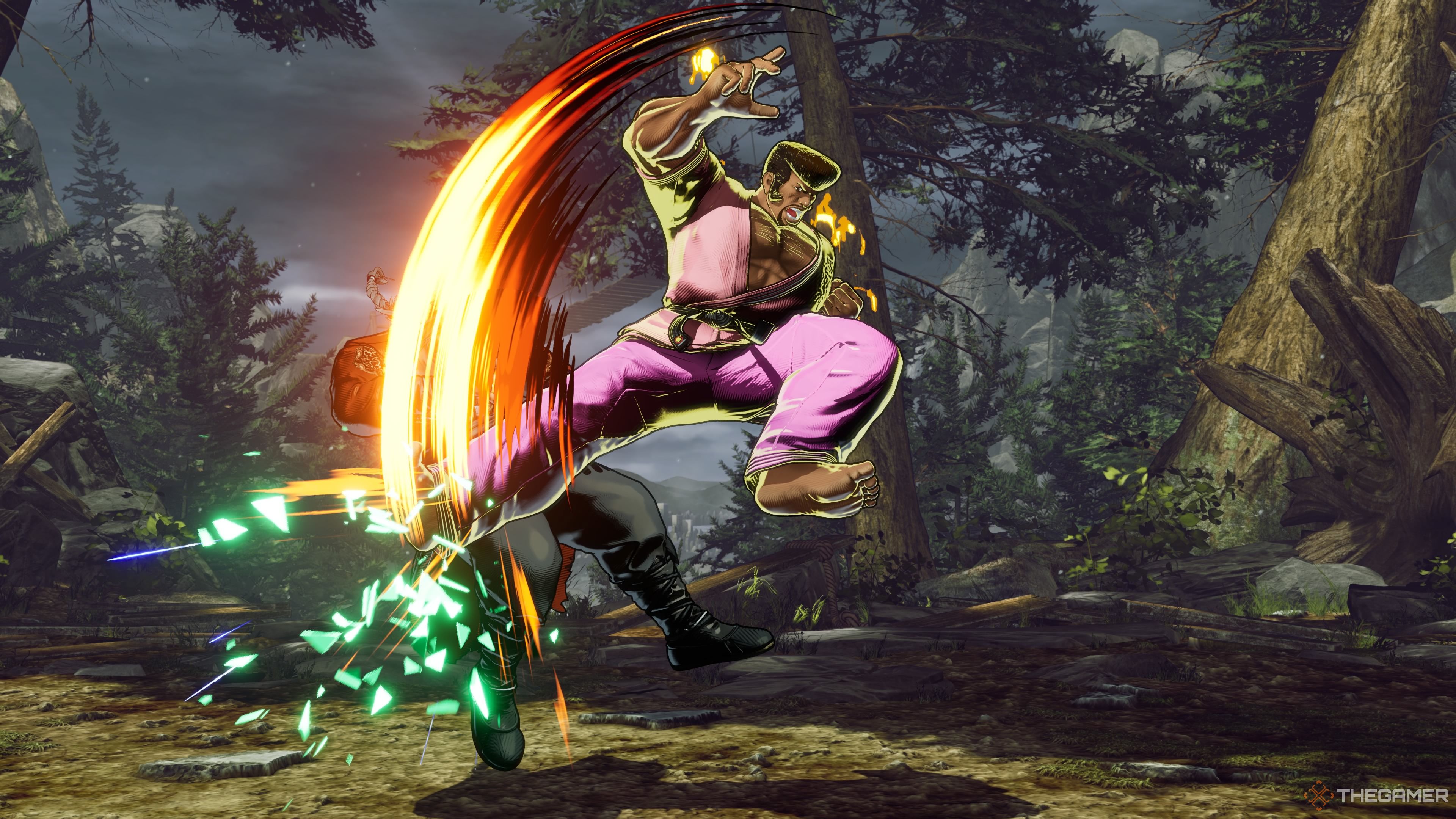 Marco performing his flying kick attack in Fatal Fury City of the Wolves.