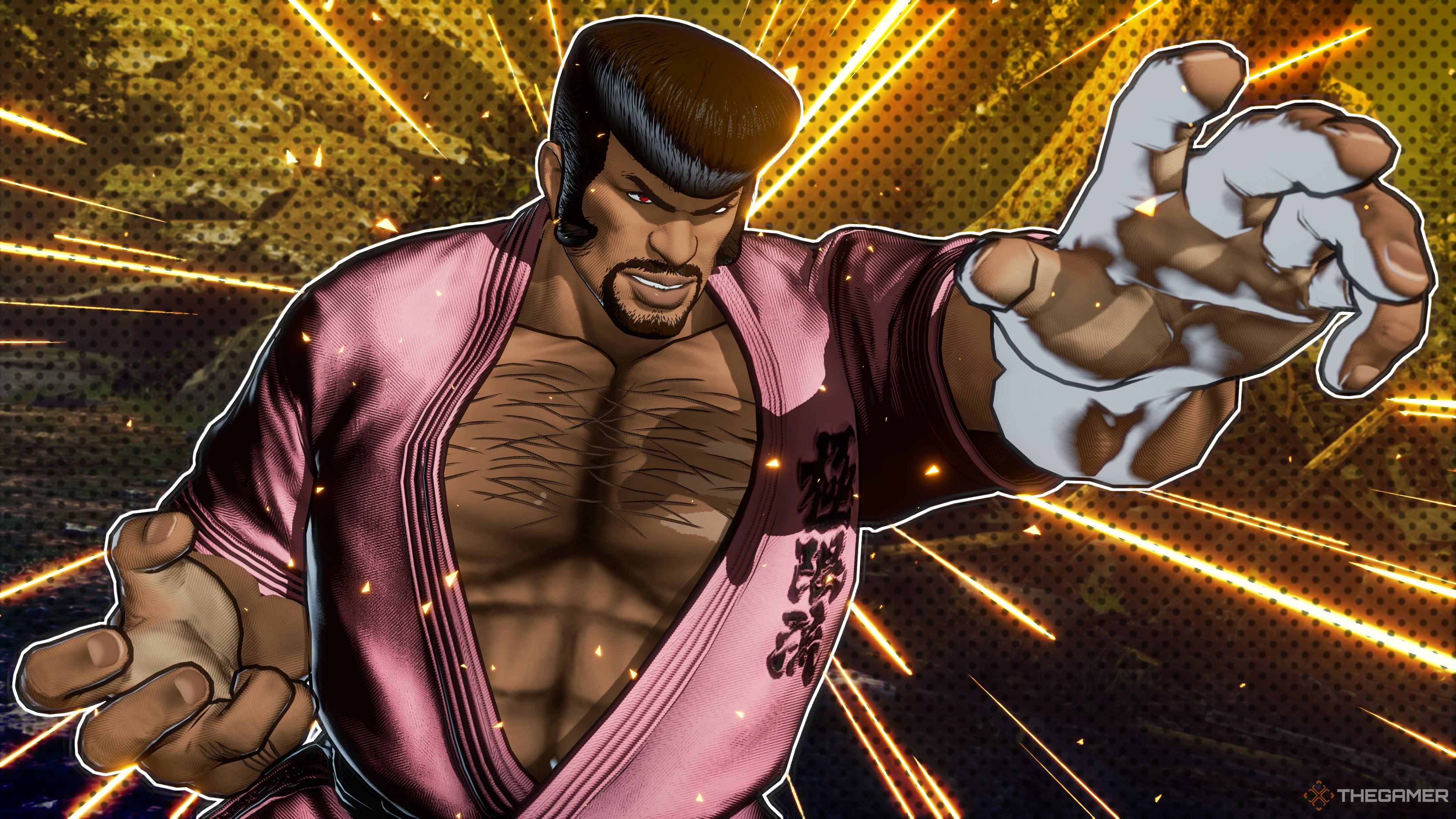 Marco posing with his hands open in Fatal Fury City of the Wolves.