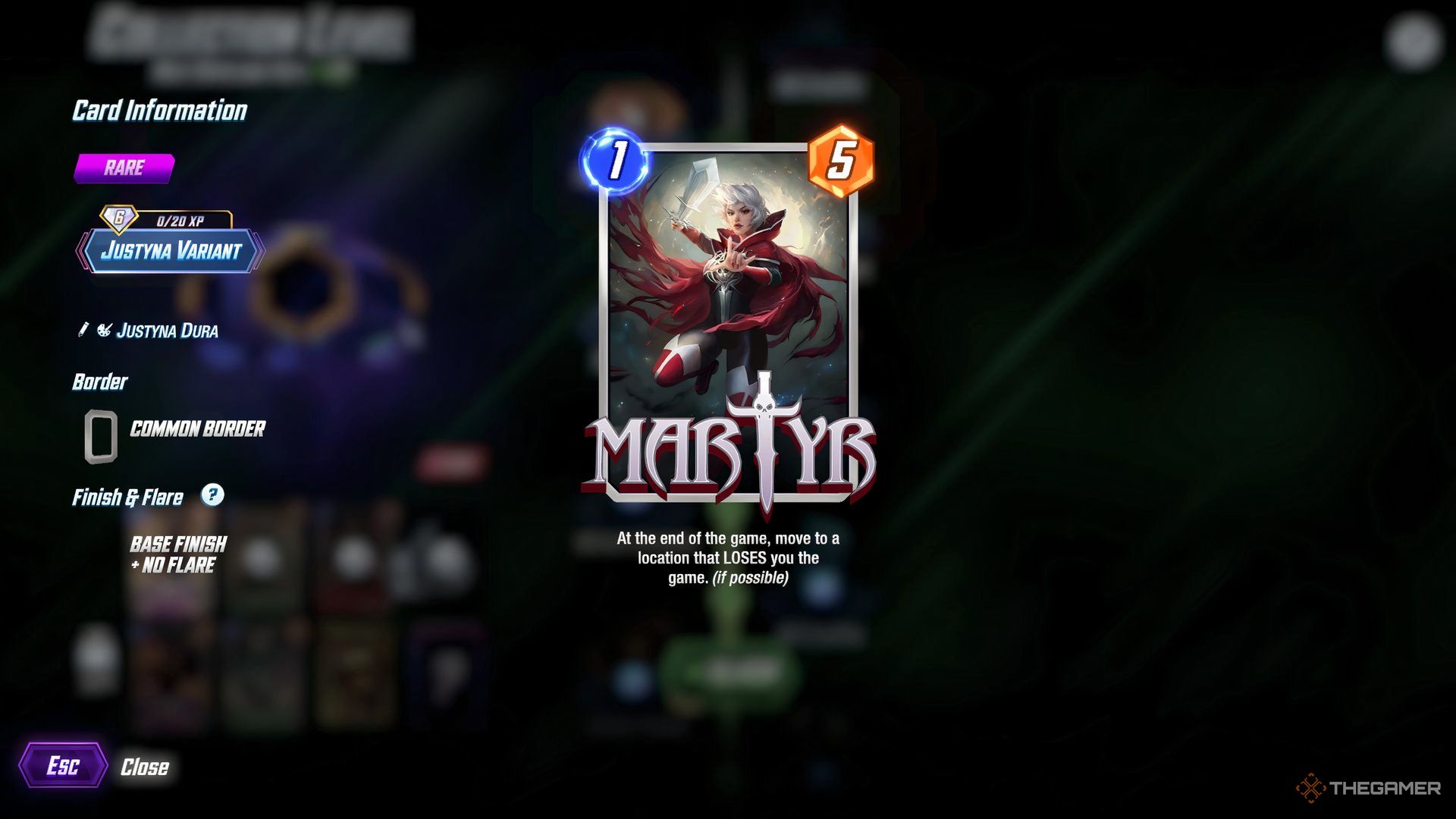 A card image of Martyr holding her sword in Marvel Snap.
