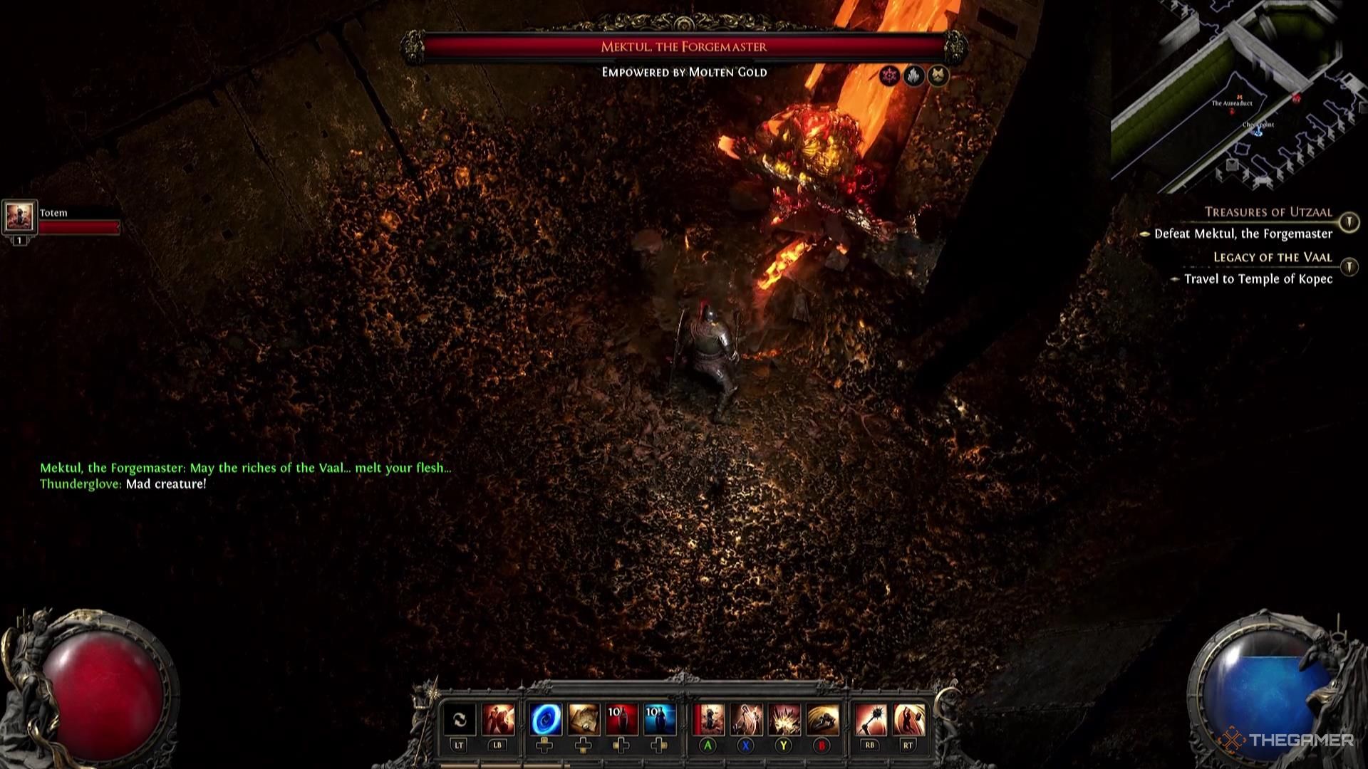 Mektul roars as lava pours over his body in Path of Exile 2.