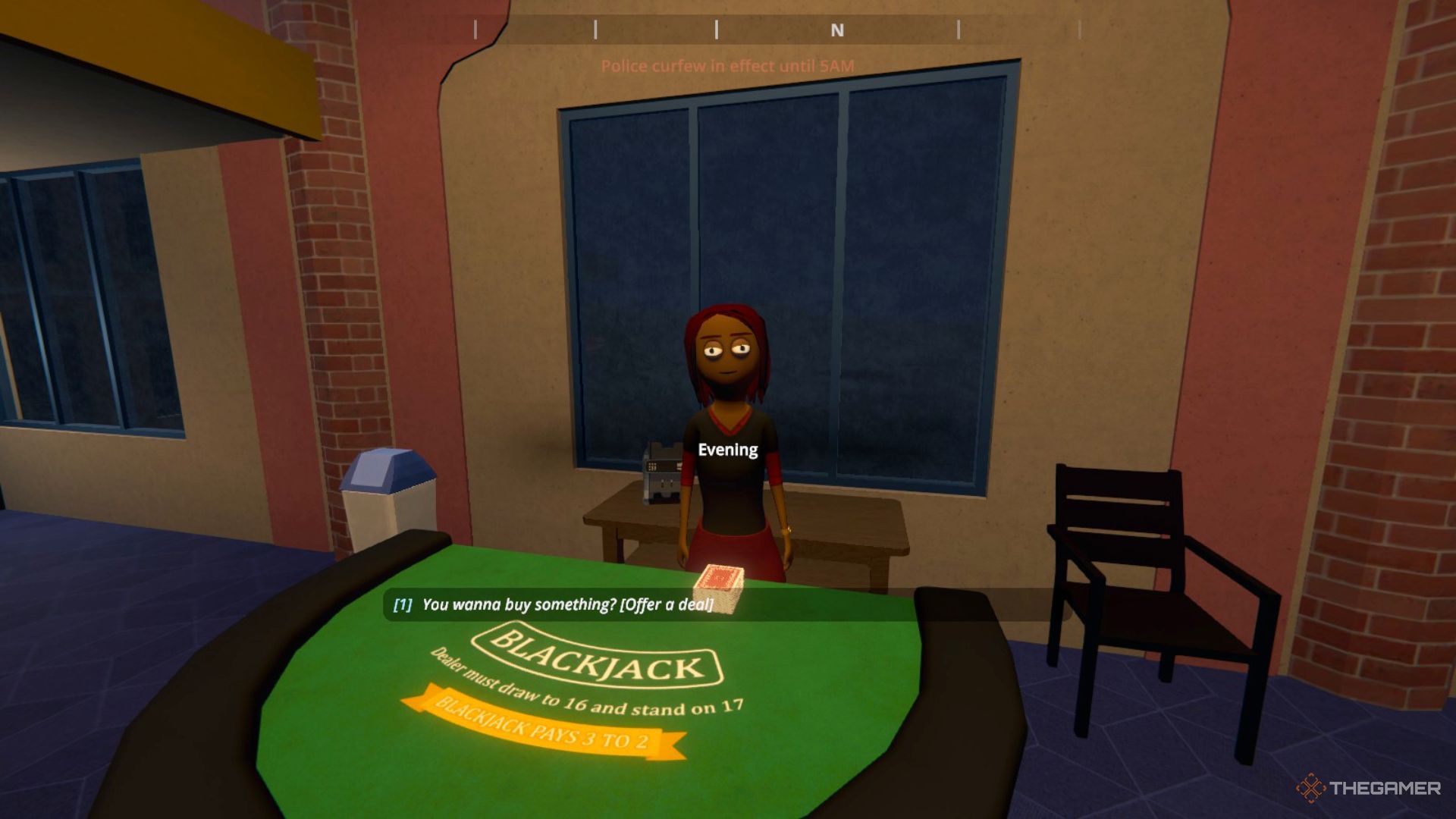 Player character speaking to Melissa Wood, a Docks customer, in Schedule 1.