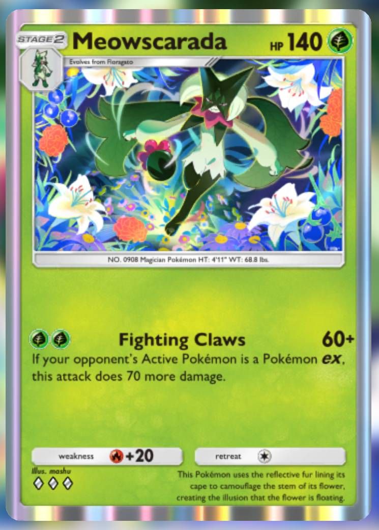 The Meowscarada card, from Shining Revelry in Pokemon TCG Pocket.