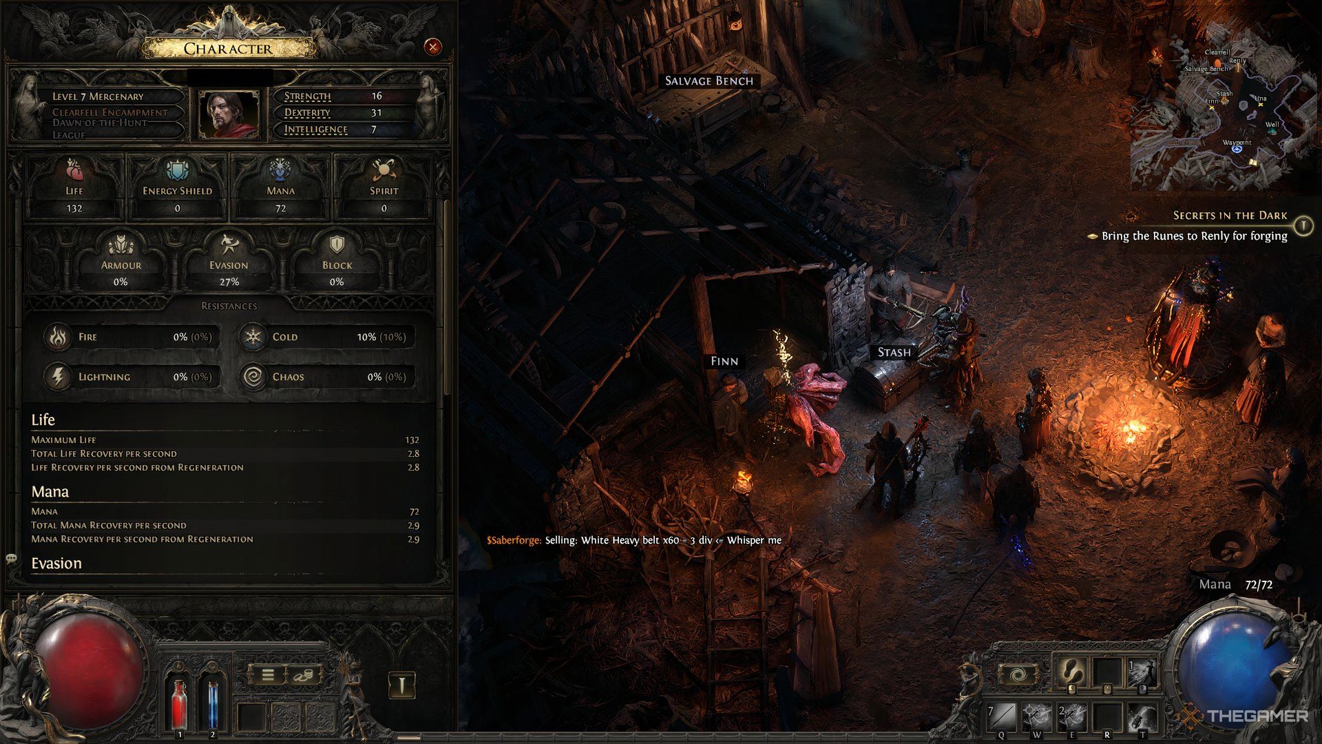 Mercenary stats display on the left in the main game display in Path of Exile 2.