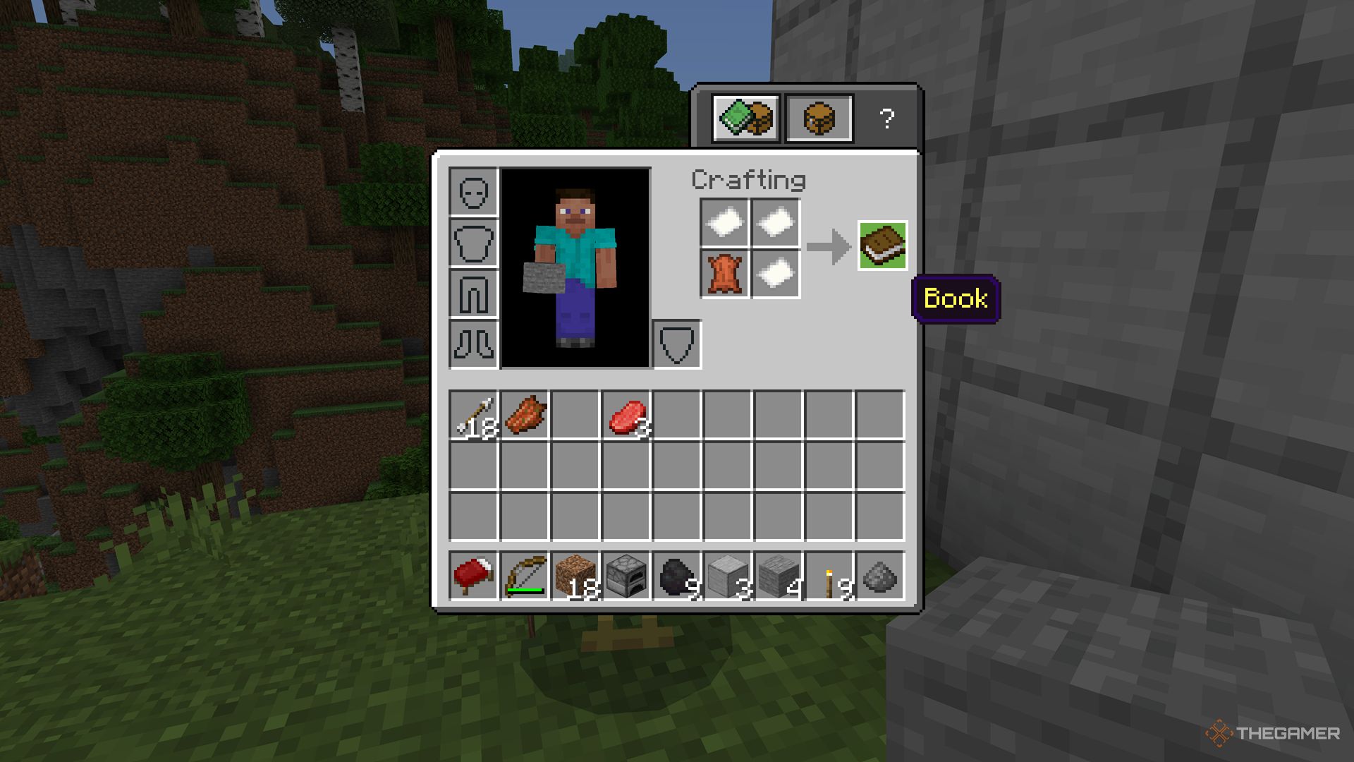 Minecraft screenshot of player crafting a book.
