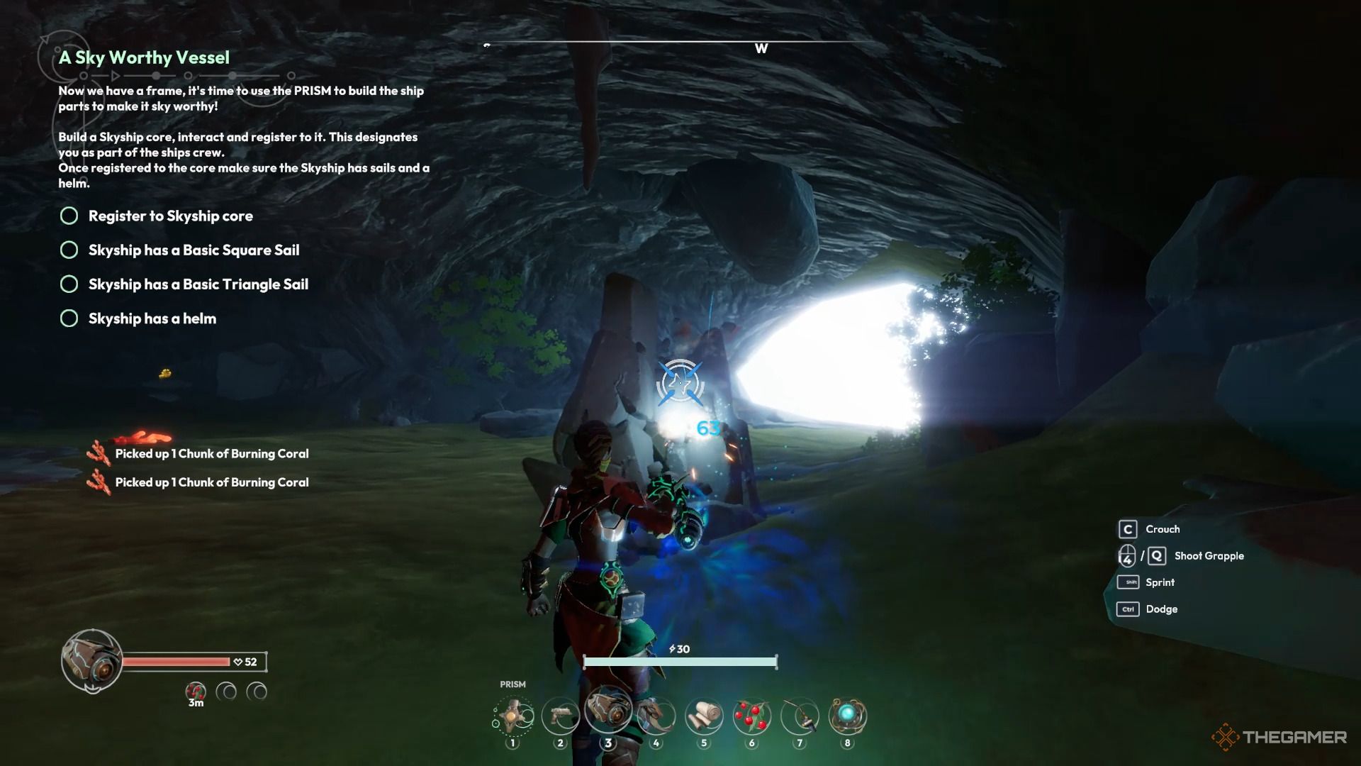 Mining a rock for materials in Lost Skies.