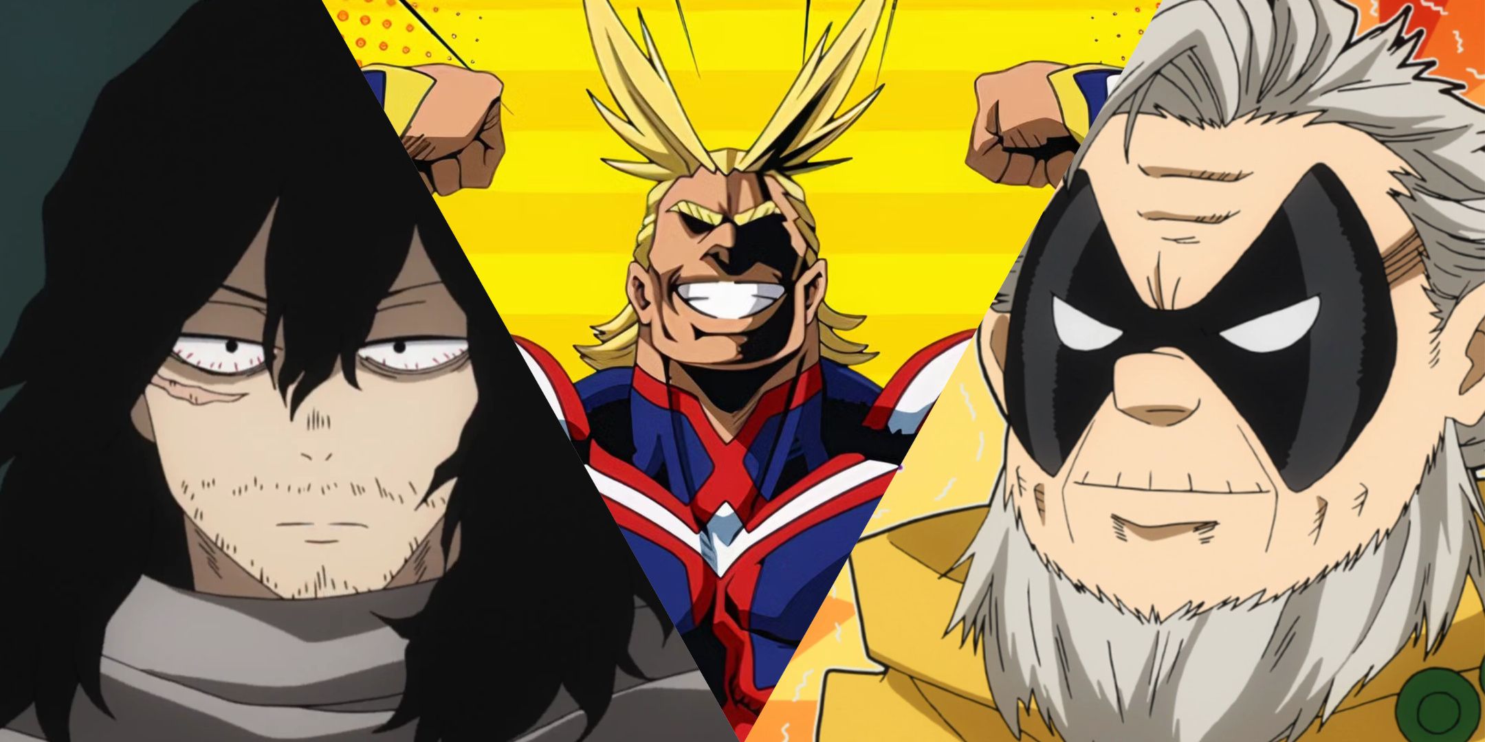 Featured Image, Pro-Heroes from My Hero Academia, Shota Aizawa, All Might, and Sorahiko Torino.