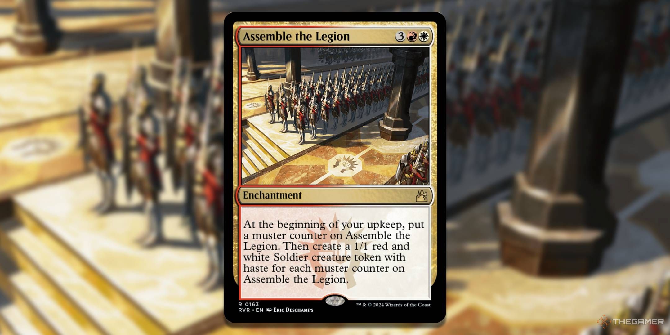 MTG Assemble the Legion card with the art in the background.