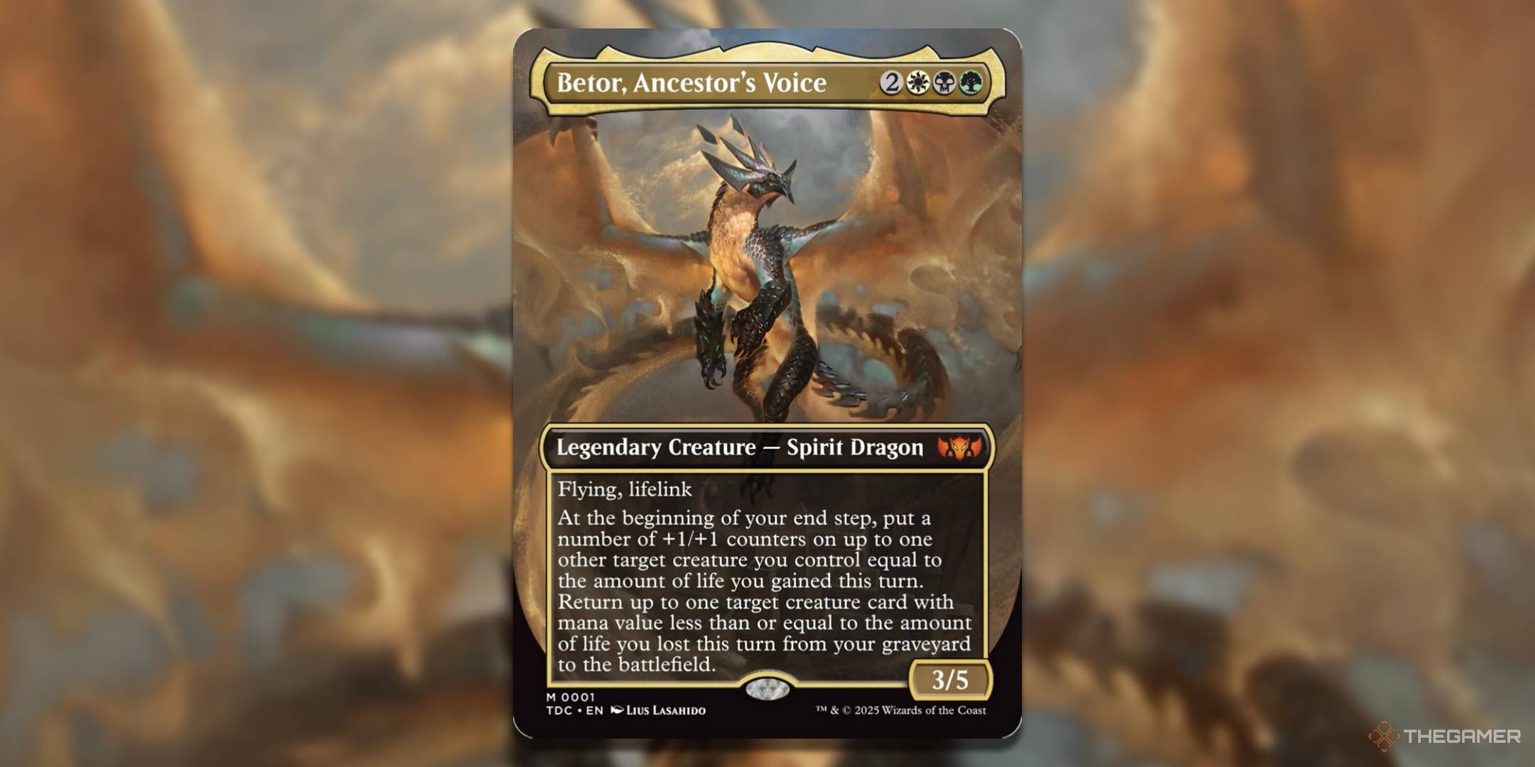 MTG Betor, Ancestor's Voice card with the art in the background.