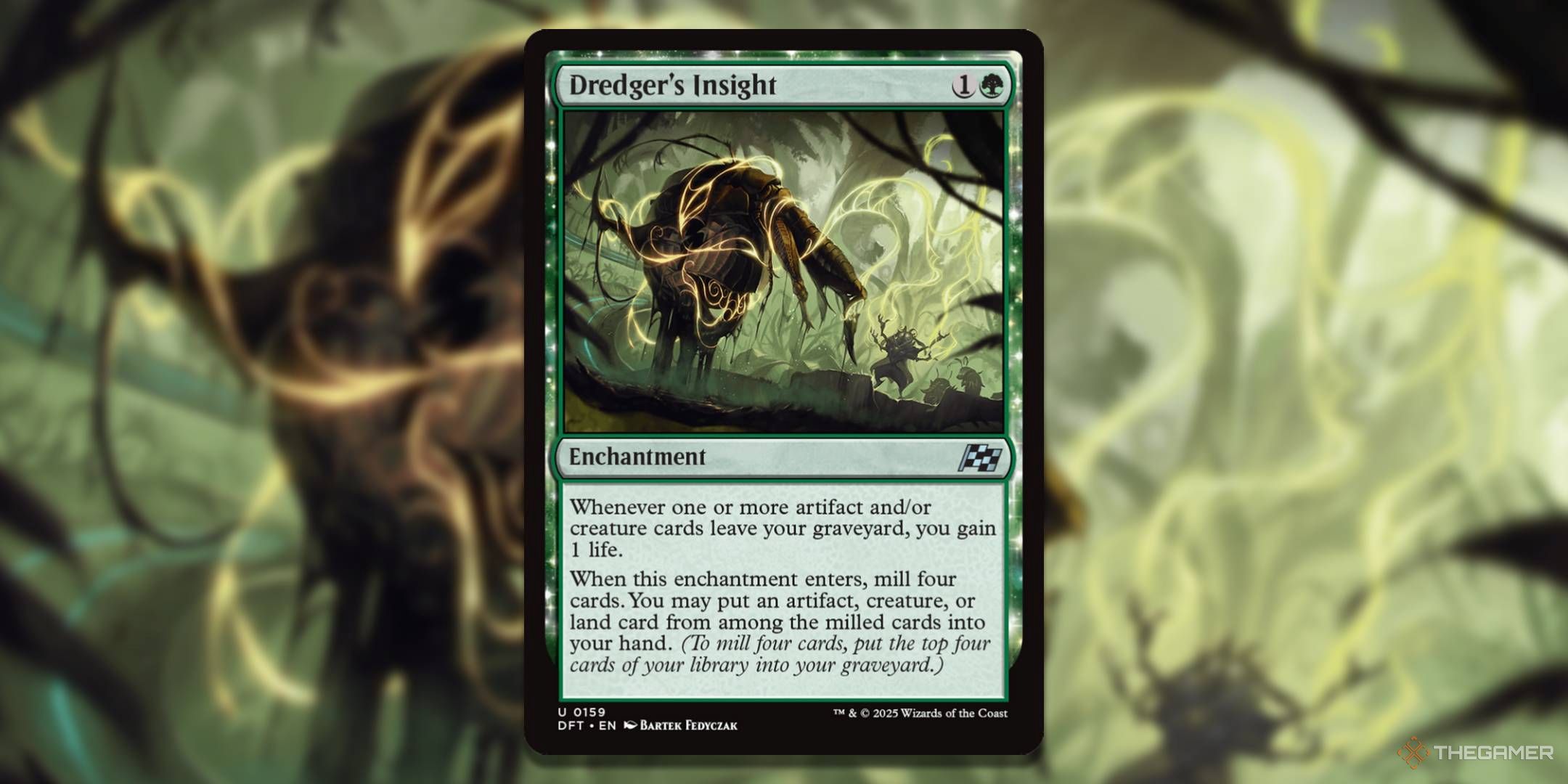 MTG Deader's Insight card with the art in the background.