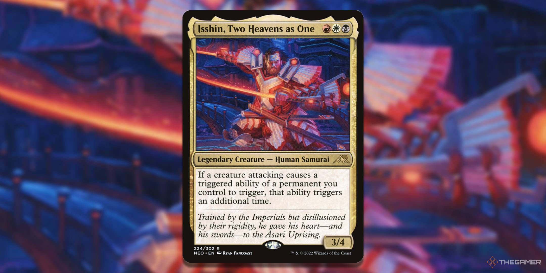 MTG Isshin, Two Heavens as One card with the art in the background.