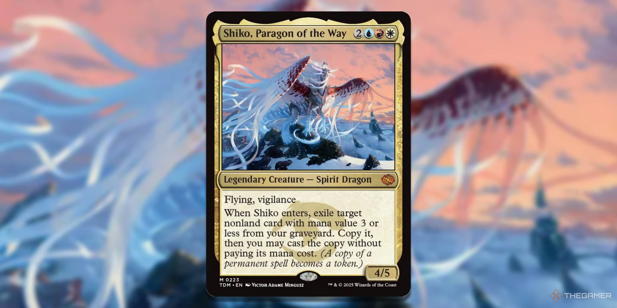 MTG Shiko, Paragon of the Way card with the art in the background.