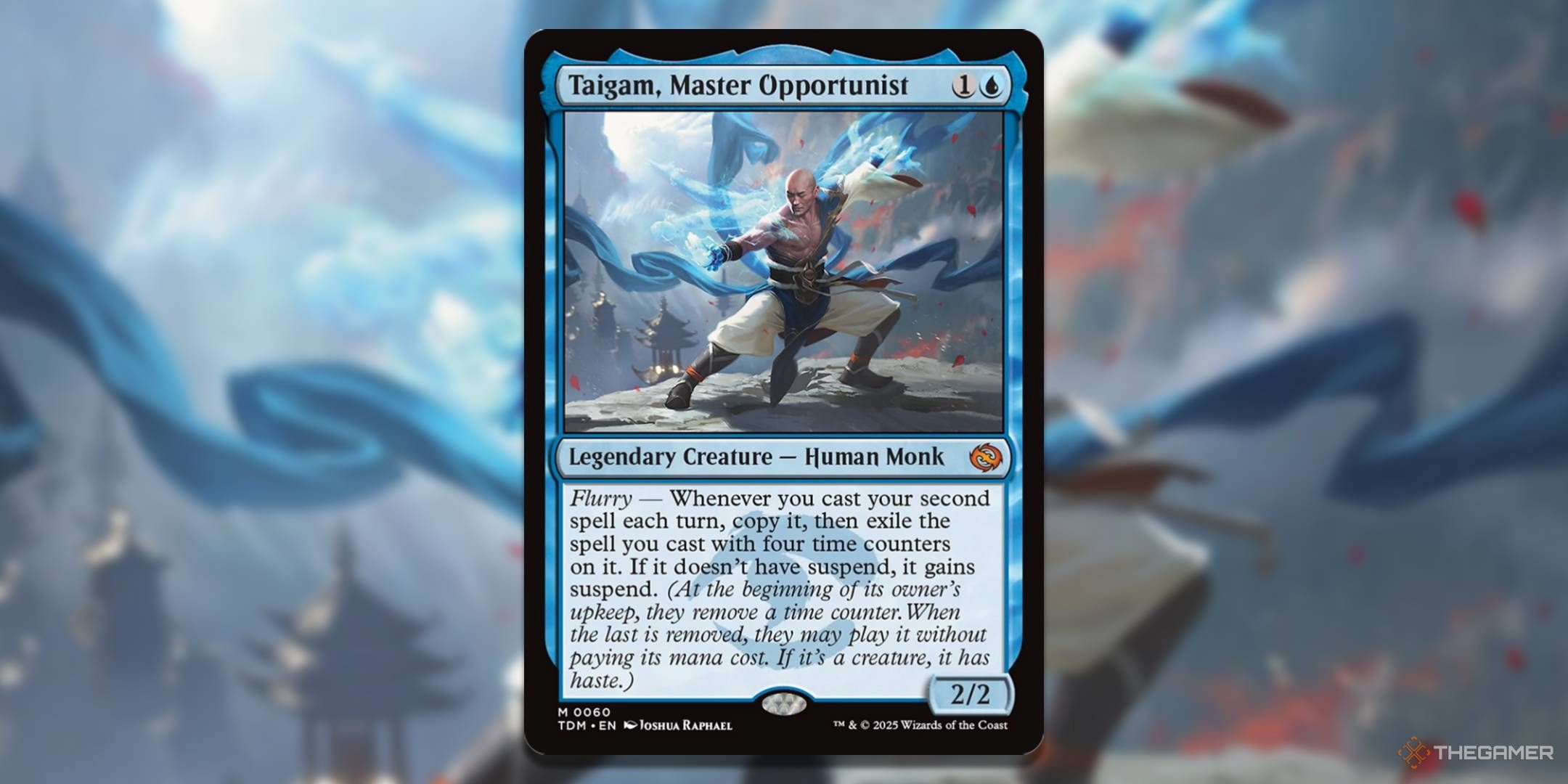 MTG Taigam, Master Opportunist card with the art in the background.