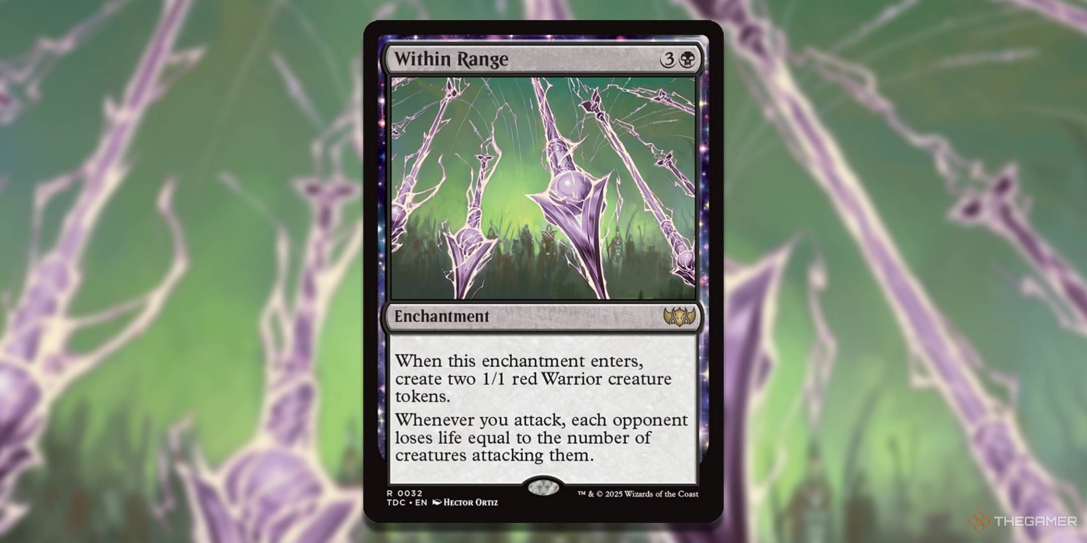 MTG Within Range card with the art in the background.