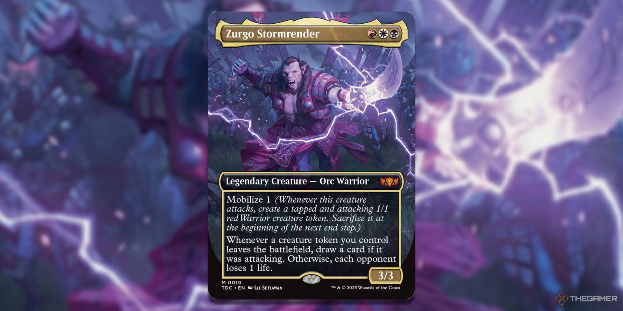 MTG Zurgo Storm Render card with the art in the background.
