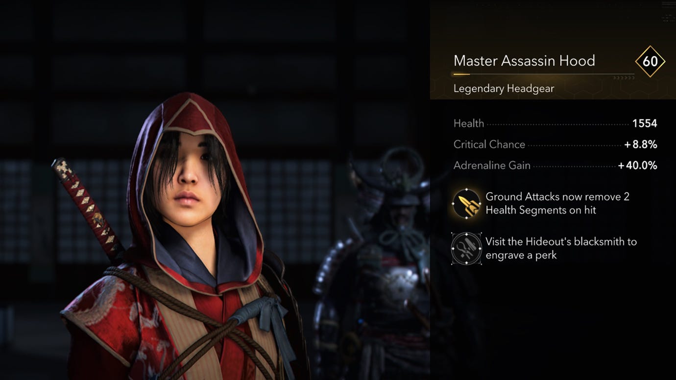 Naoe's Master Assassin Hood in Assassin's Creed Shadows.
