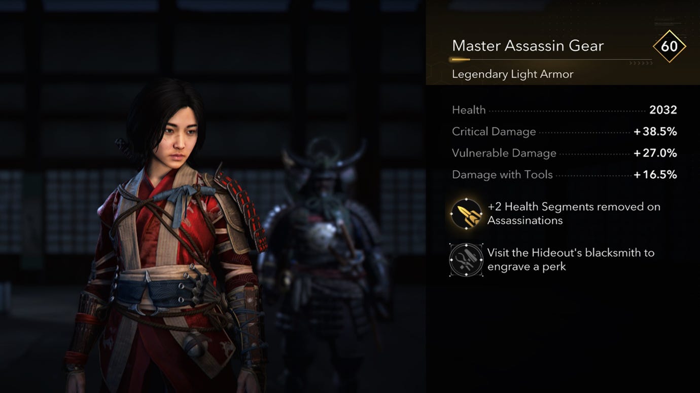 Naoe's Master Assassin Gear in Assassin's Creed Shadows.