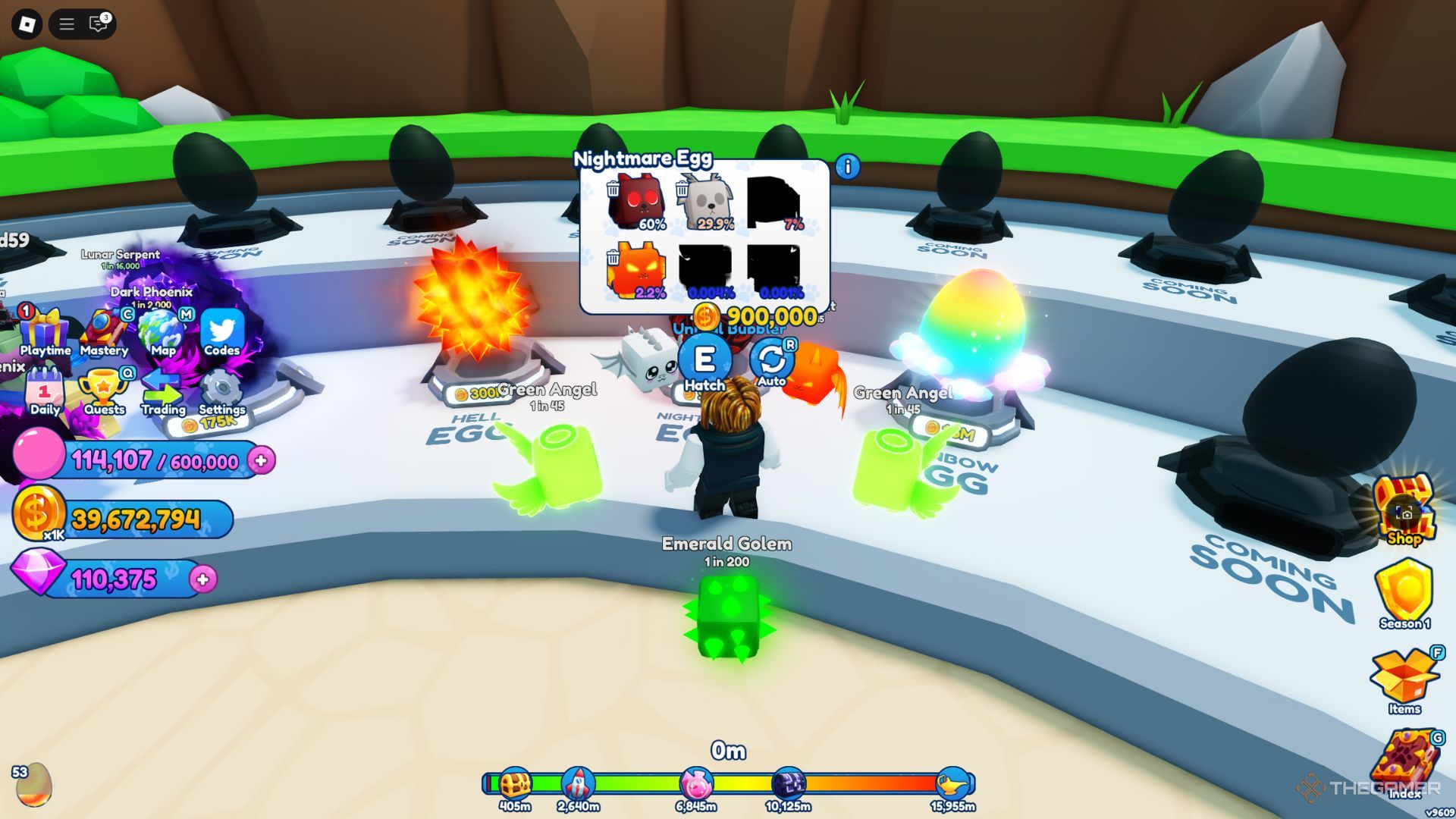 The player character shows the Nightmare Egg in Bubble Gum Simulator Infinity.