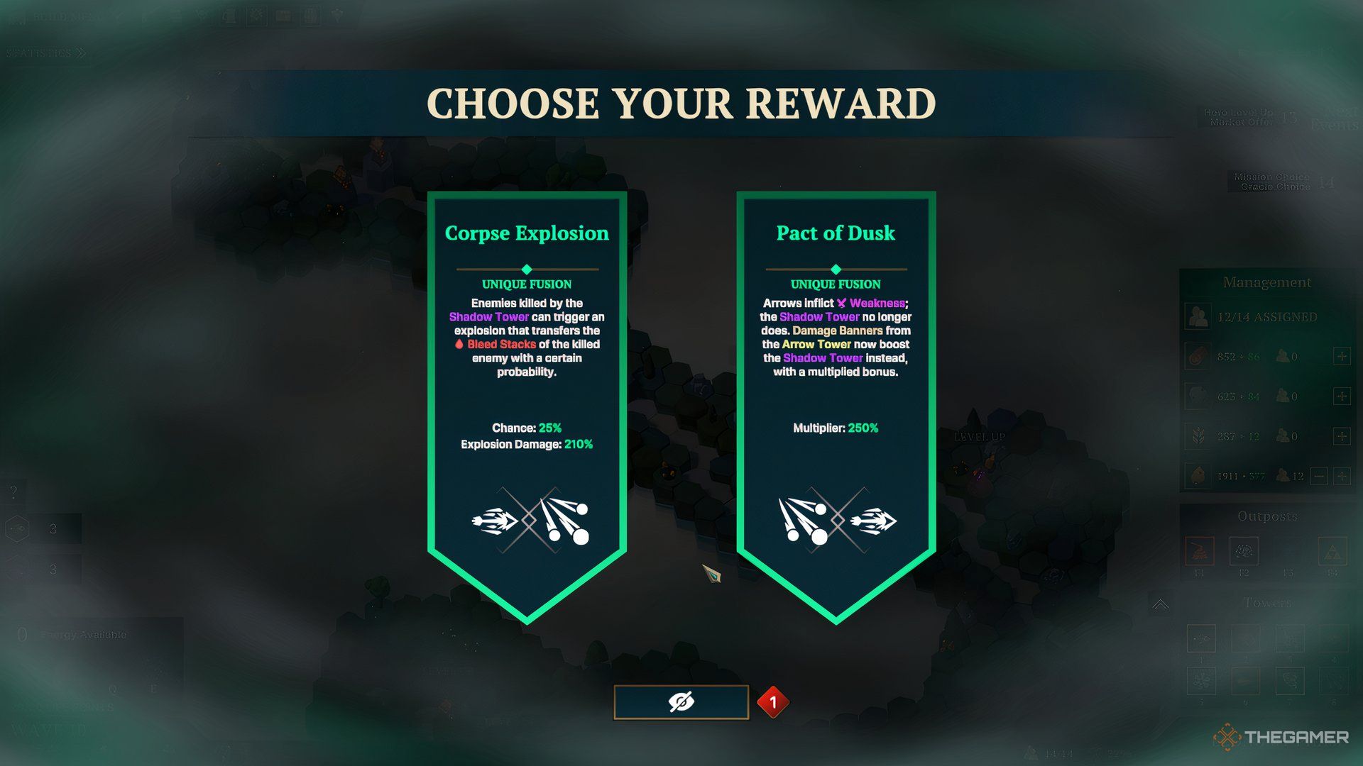 Fusion choices for the Arrow and Volcano Mortar tower fusion in Nordhold.