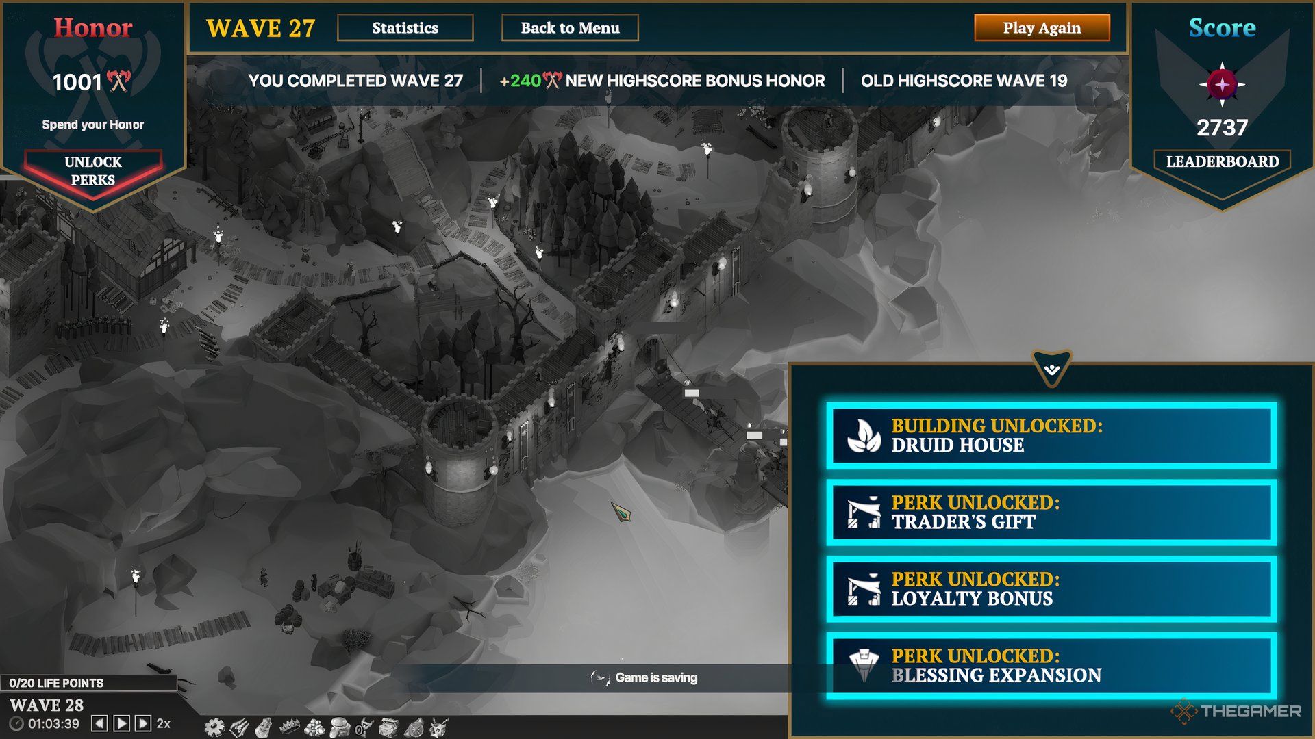 The end of a run with buildings unlocked in Nordhold.