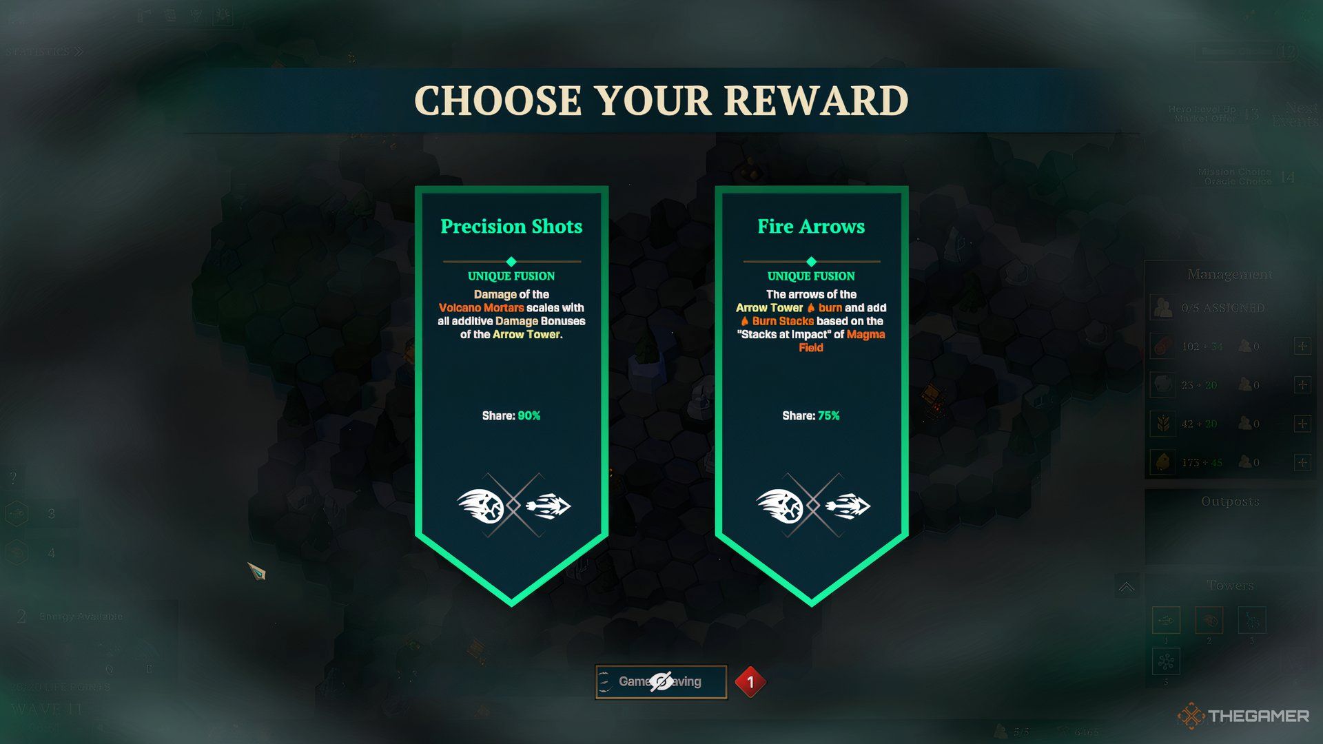 Fusion banner choices for Volcano Mortar and Arrow towers in Nordhold.