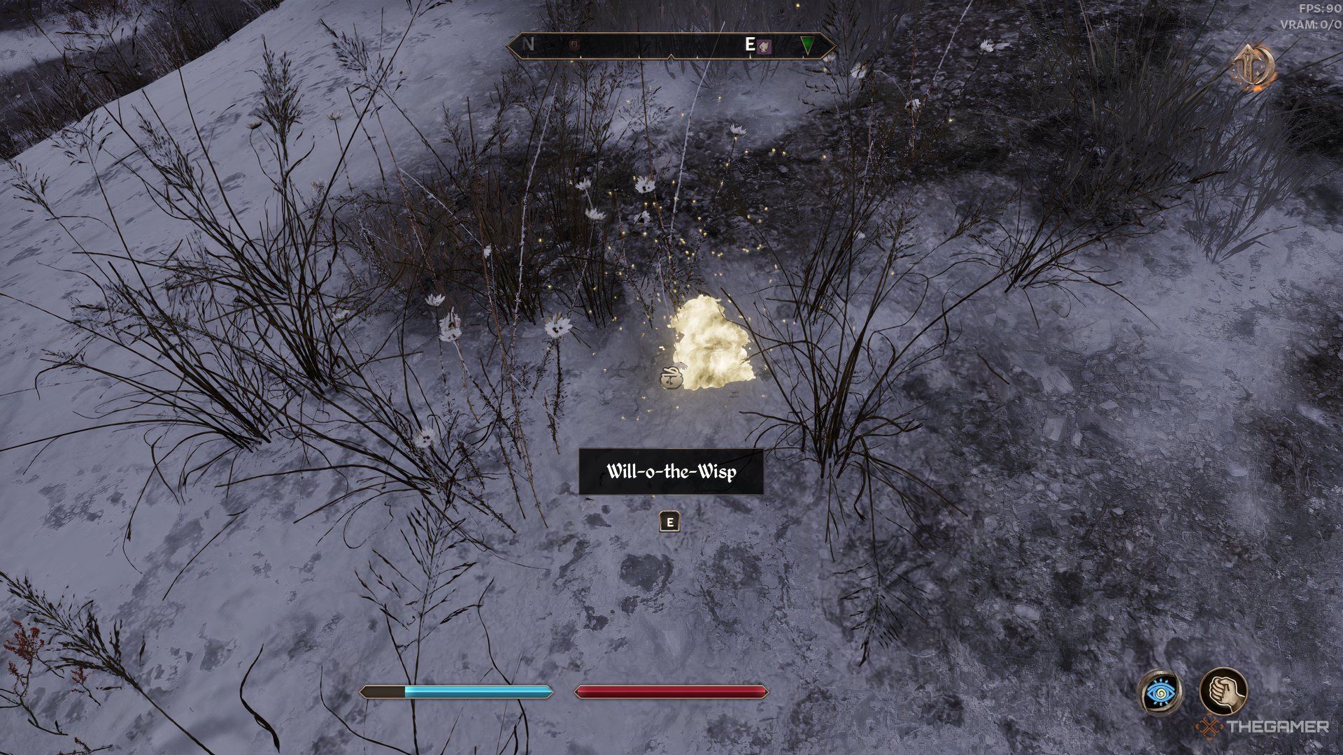 Player looking at the residue of the Will-o-the-Wisp in Oblivion Remastered. There is a prompt showing the player can interact with the creature. 