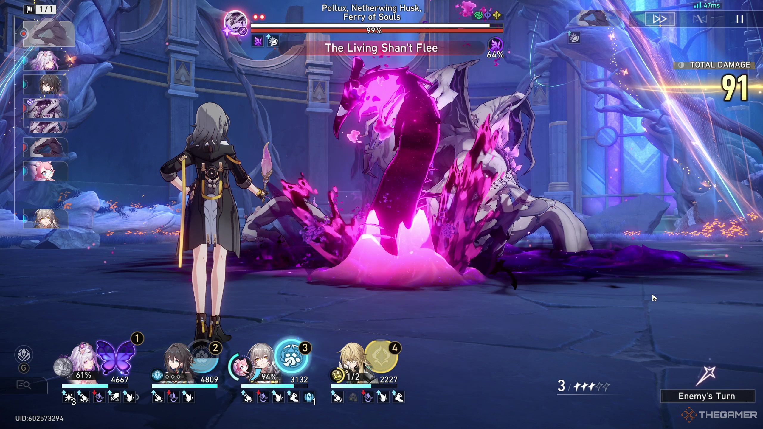 One of Pollux, Netherwing Husk, Ferry Of Souls arms attacking in Honkai Star Rail.