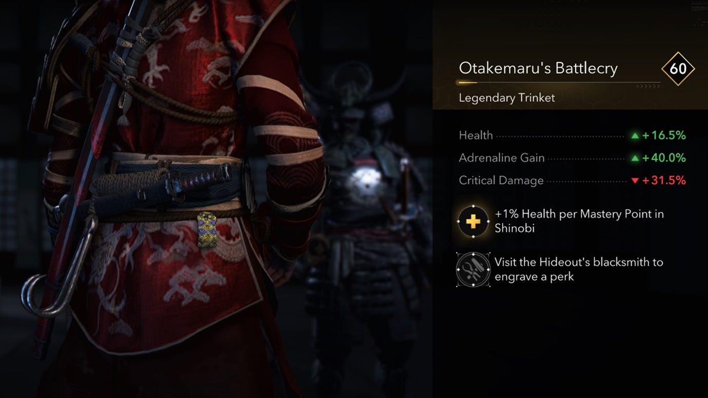 Naoe's trinket Otakemaru's Battlecry in Assassin's Creed Shadows.