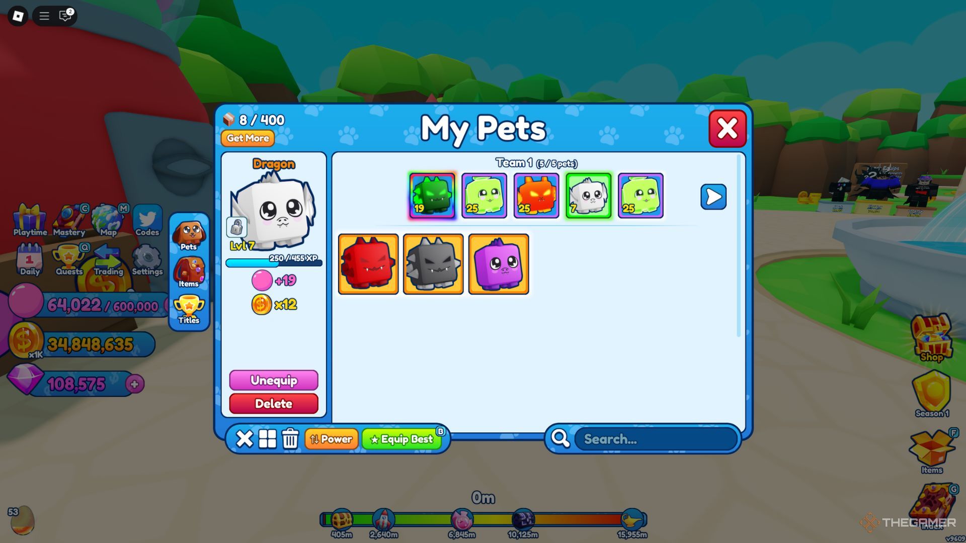 The player character shows his his inventory with different pets in Bubble Gum Simulator Infinity.