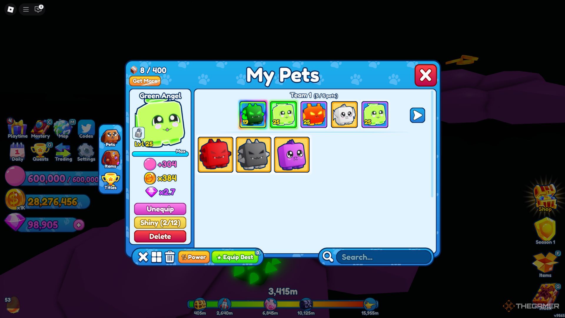 The player character shows his his inventory with different pets in Bubble Gum Simulator Infinity.