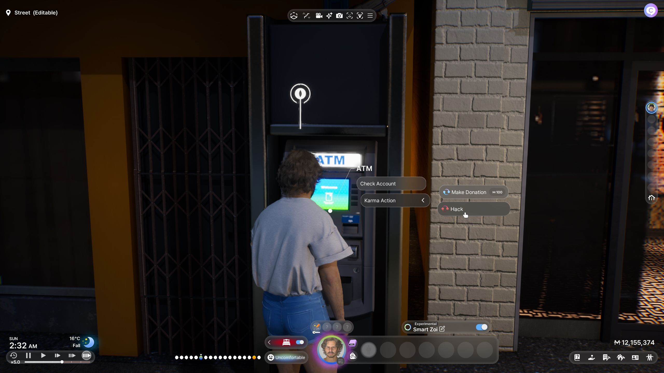 Player is about to hack an ATM - inzoi