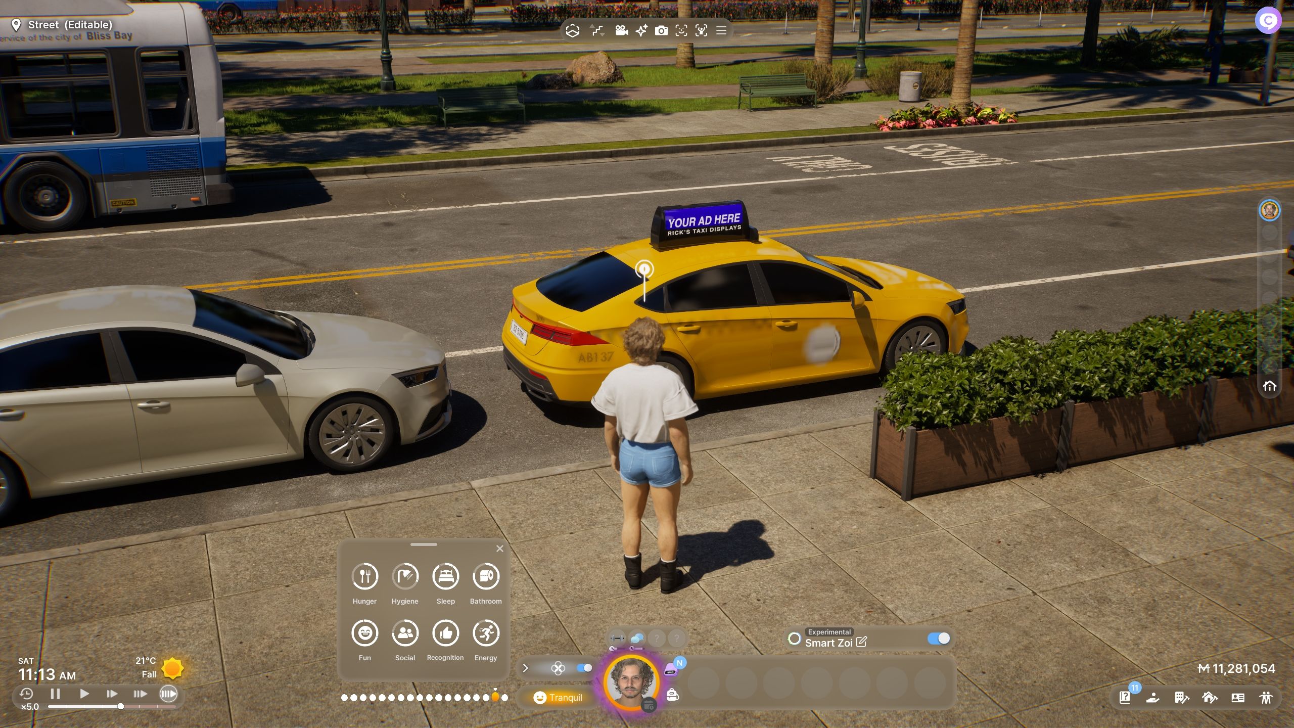 Player standing in front of a taxi - Inzoi