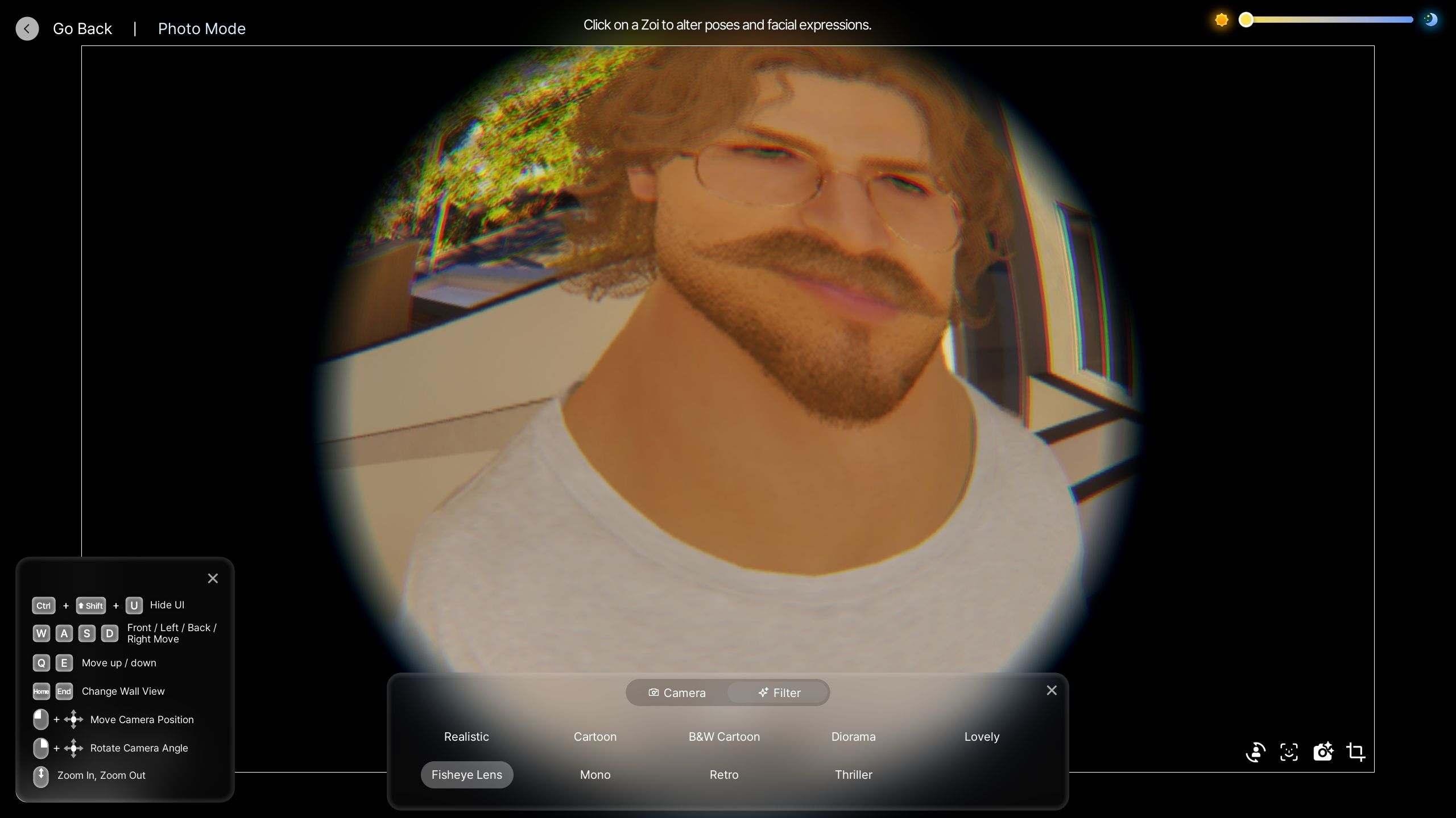 Player using Fisheye Lens filter on his zoi - Inzoi