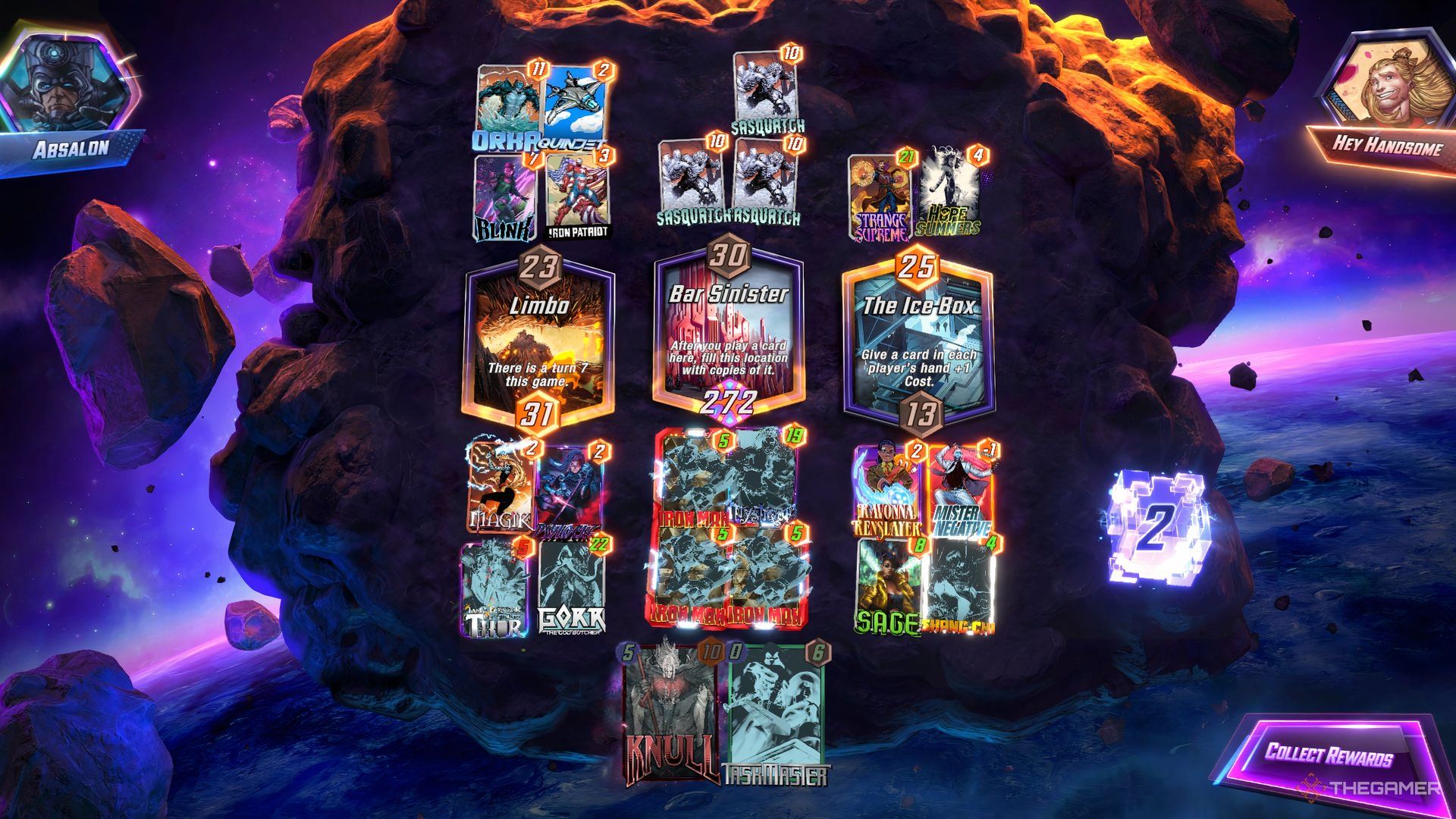 Playing a match in Marvel Snap with the Mister Negative deck.