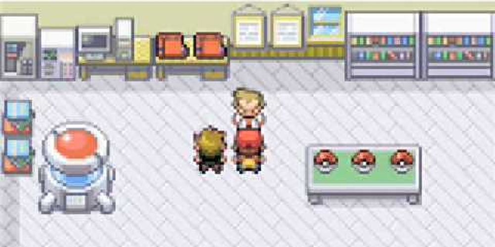 The player speaks with Professor Oak in Pokemon Fire Red.
