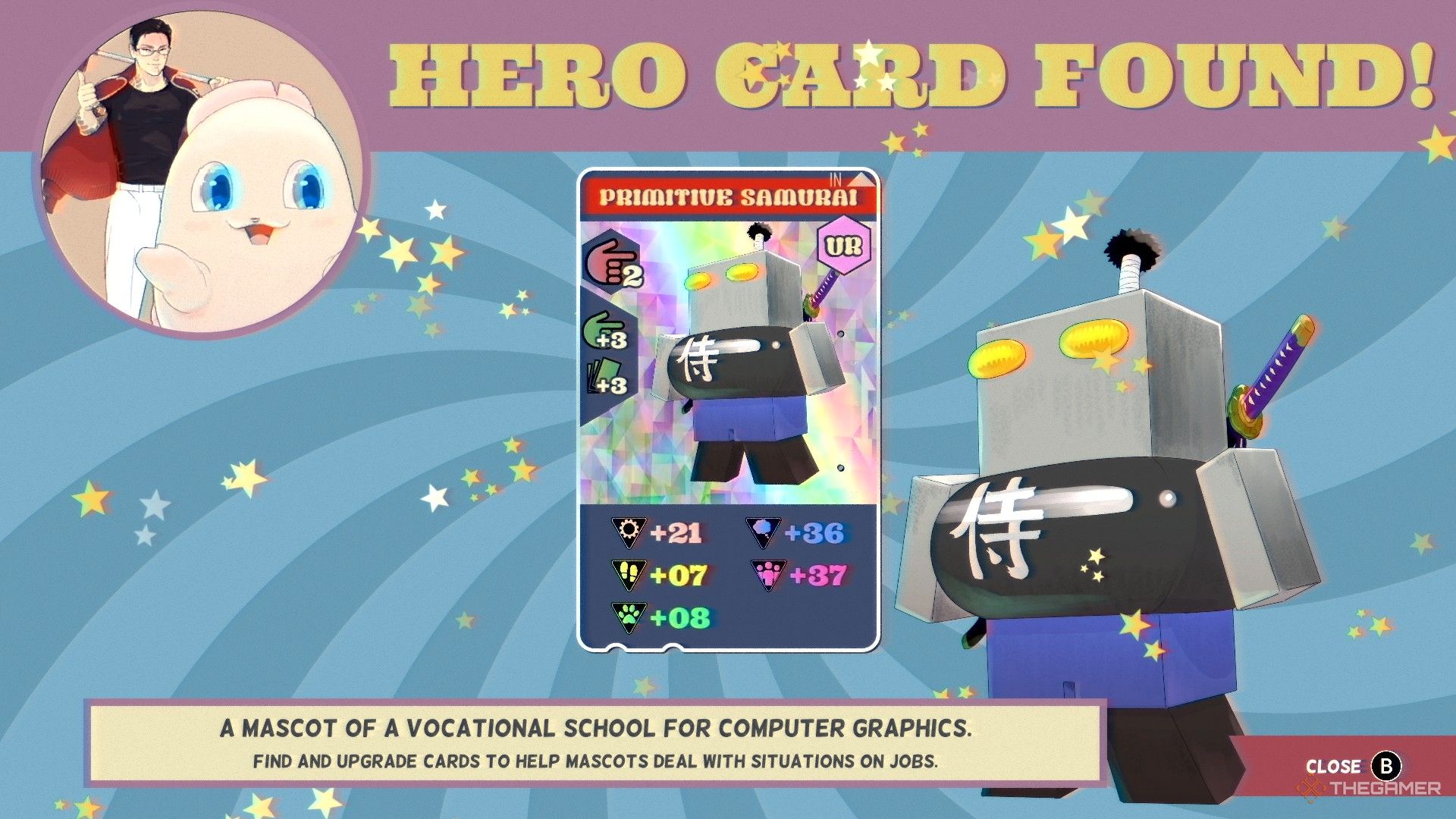 Primitive Samurai hero card in Promise Mascot Agency.