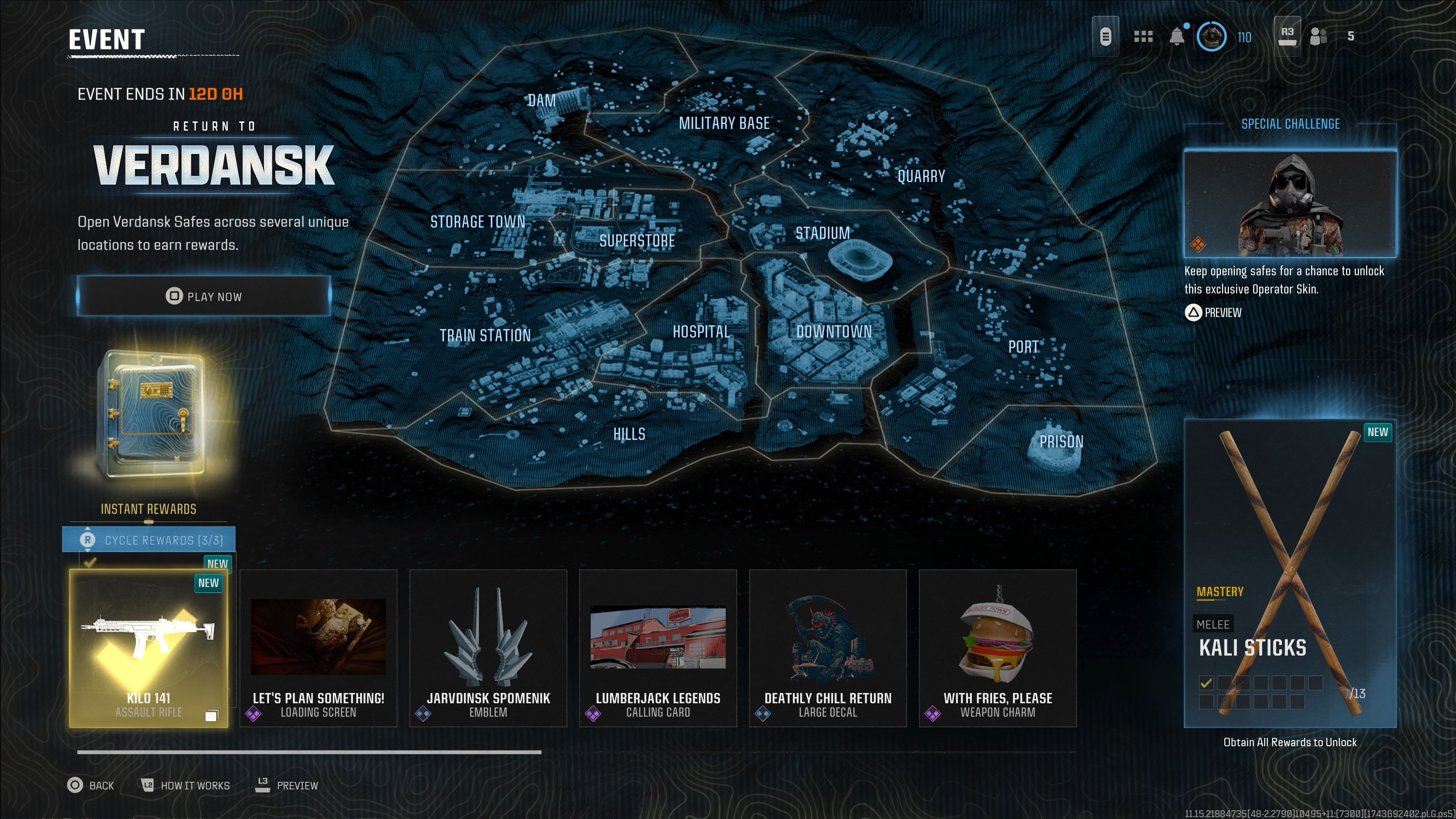 Return To Verdansk Event rewards menu - Warzone