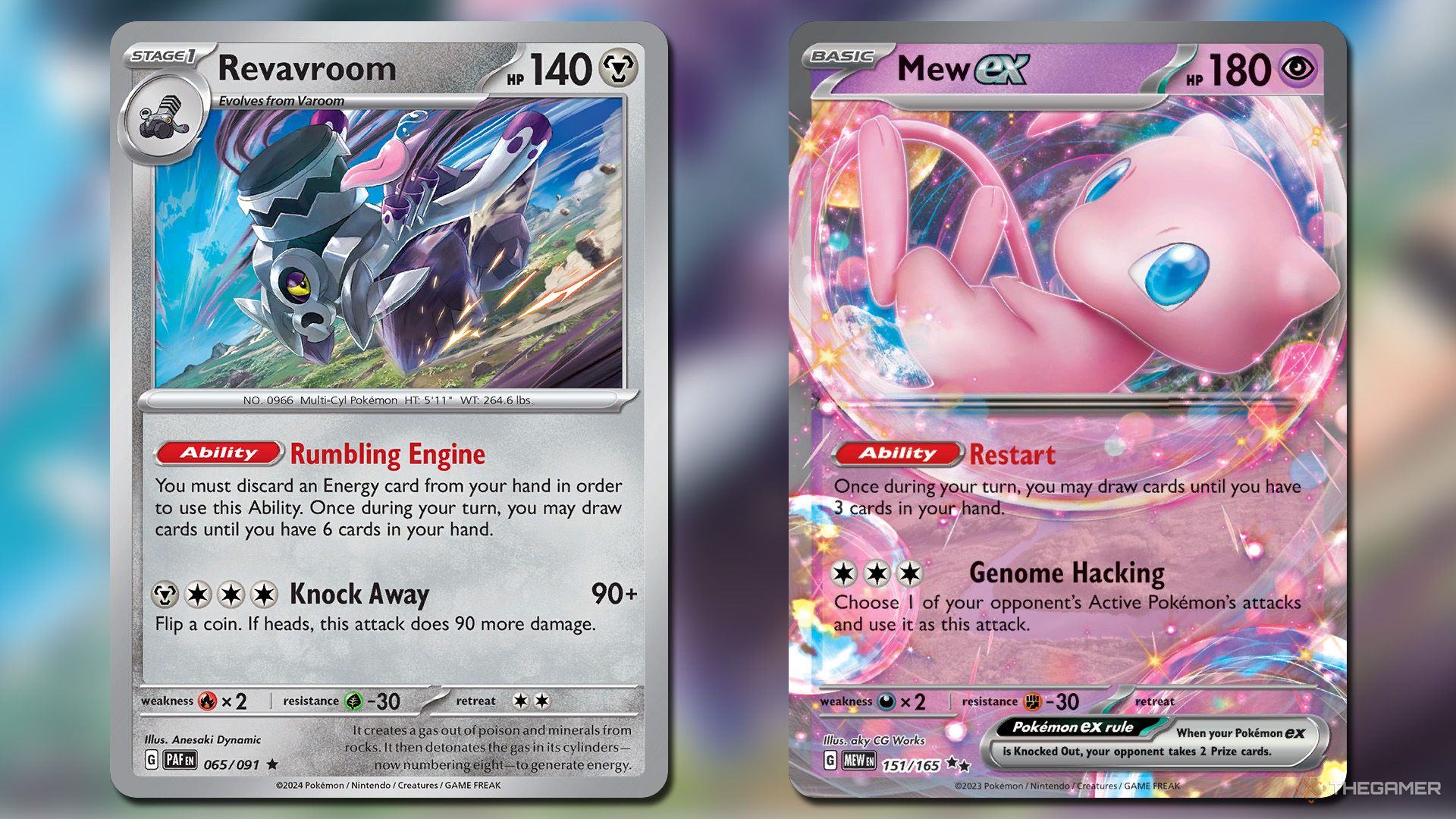 Revavroom and Mew ex cards in Pokemon TCG.