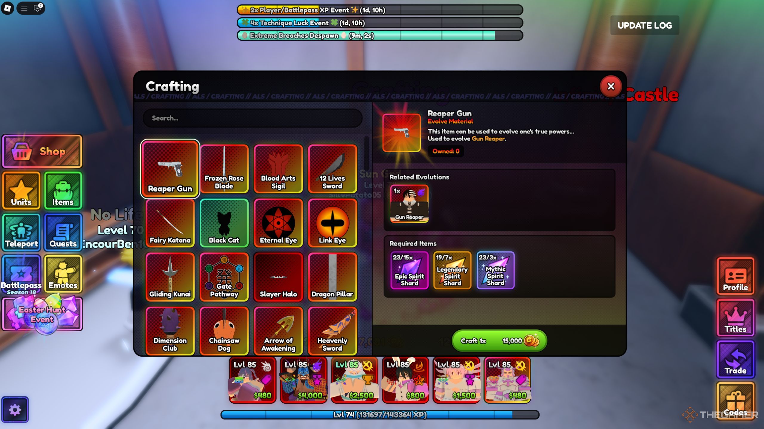 Roblox Anime Last Stand craftable evolution items.