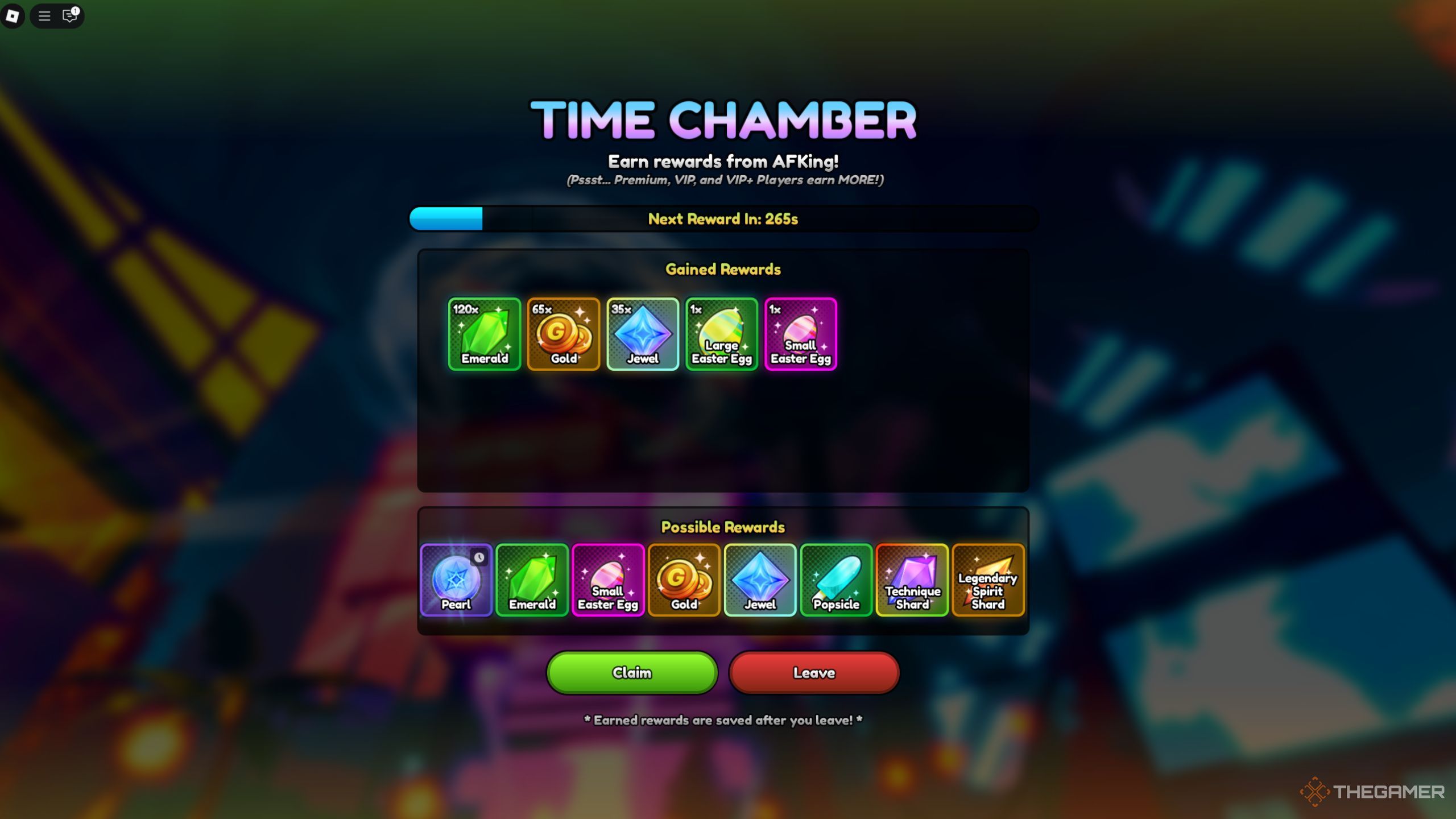 Roblox Anime Last Stand getting rewards from the afk chamber.