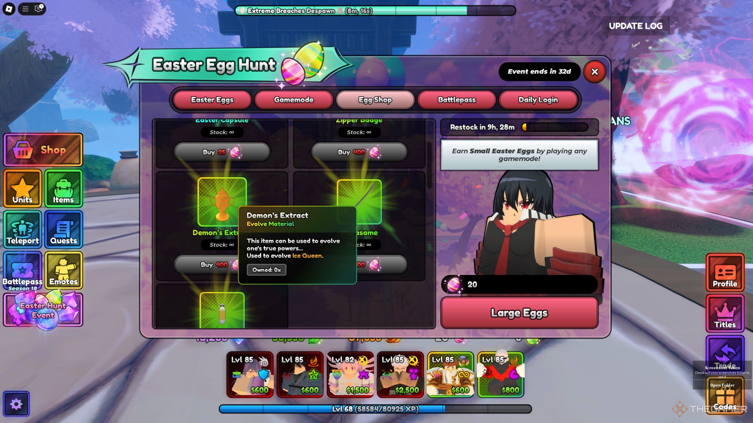 Roblox Anime Last Stand ice queen evolution item.