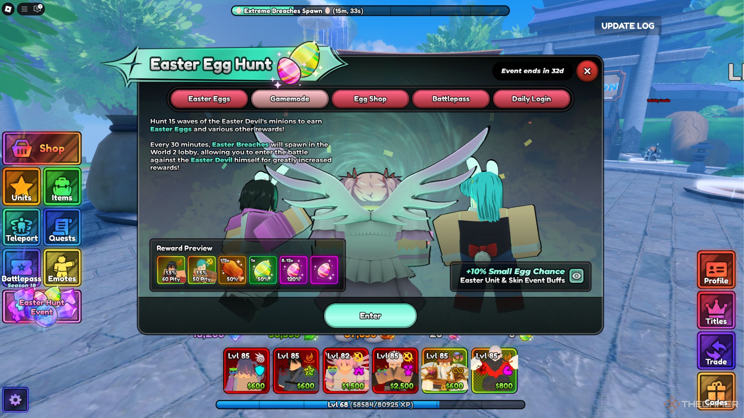 Roblox Anime Last Stand screen to enter breach in easter event.