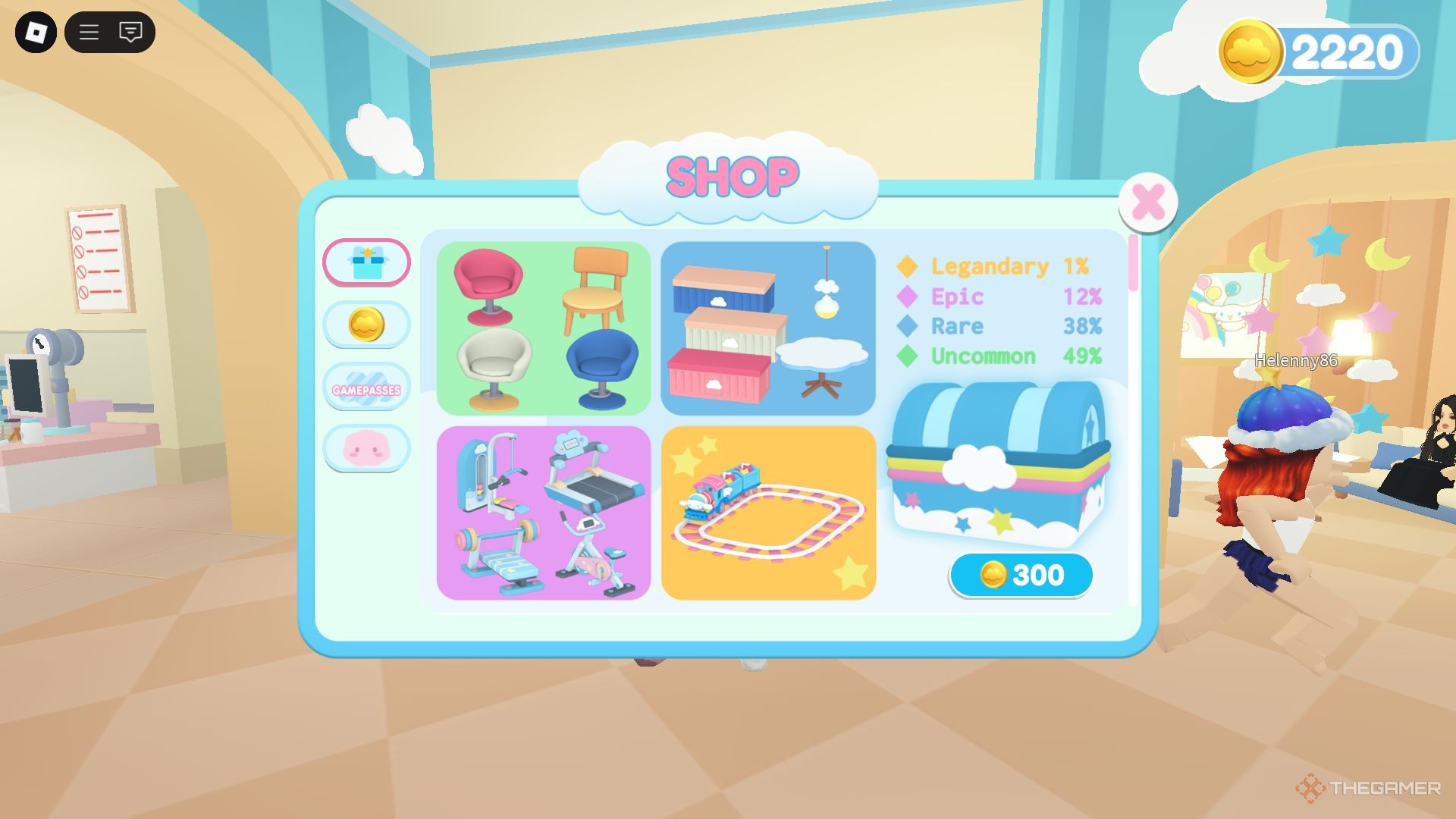 Roblox Cinnamoroll Cloud Island Browsing the furniture shop items.