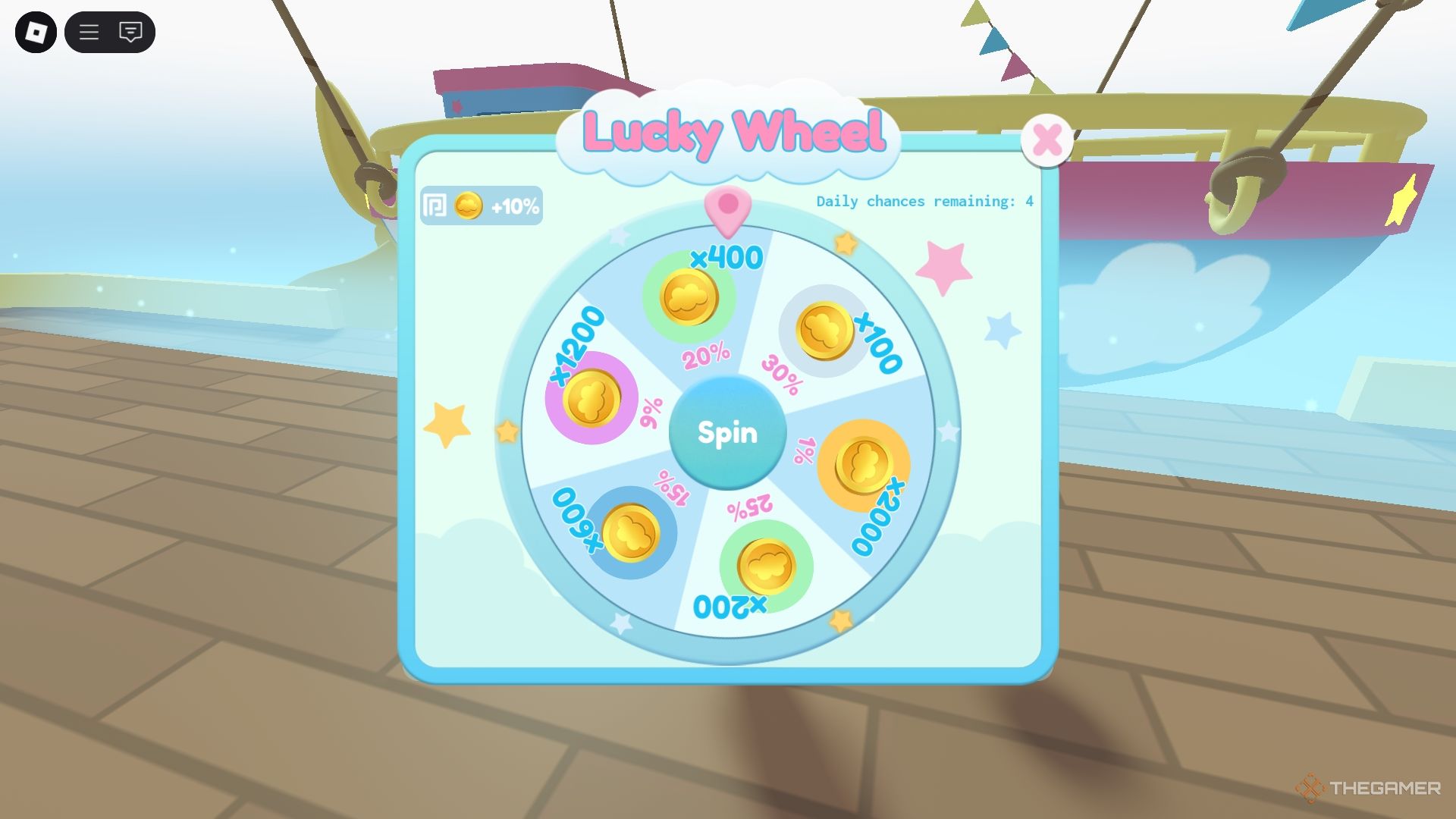 Roblox Cinnamoroll Cloud Island Spinning the lucky wheel for coins.