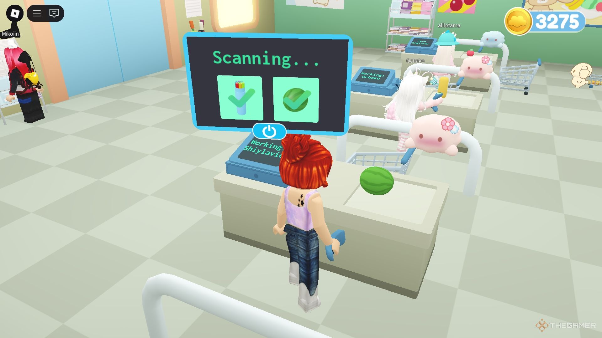 Roblox Cinnamoroll Cloud Island Working at the supermarket and cashing out customers.