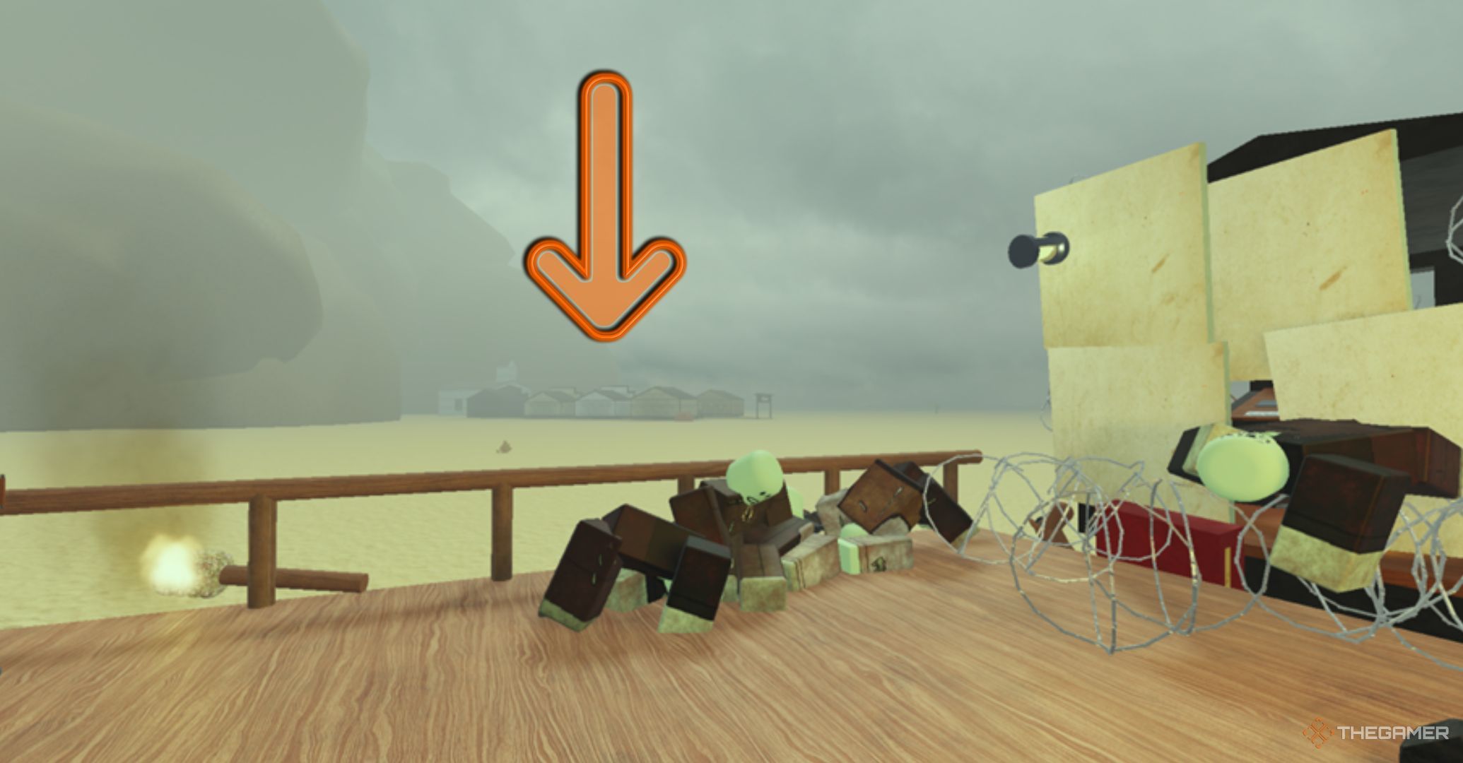 Roblox Dead Rails – view from the train with dead zombies , Sterling in the background.