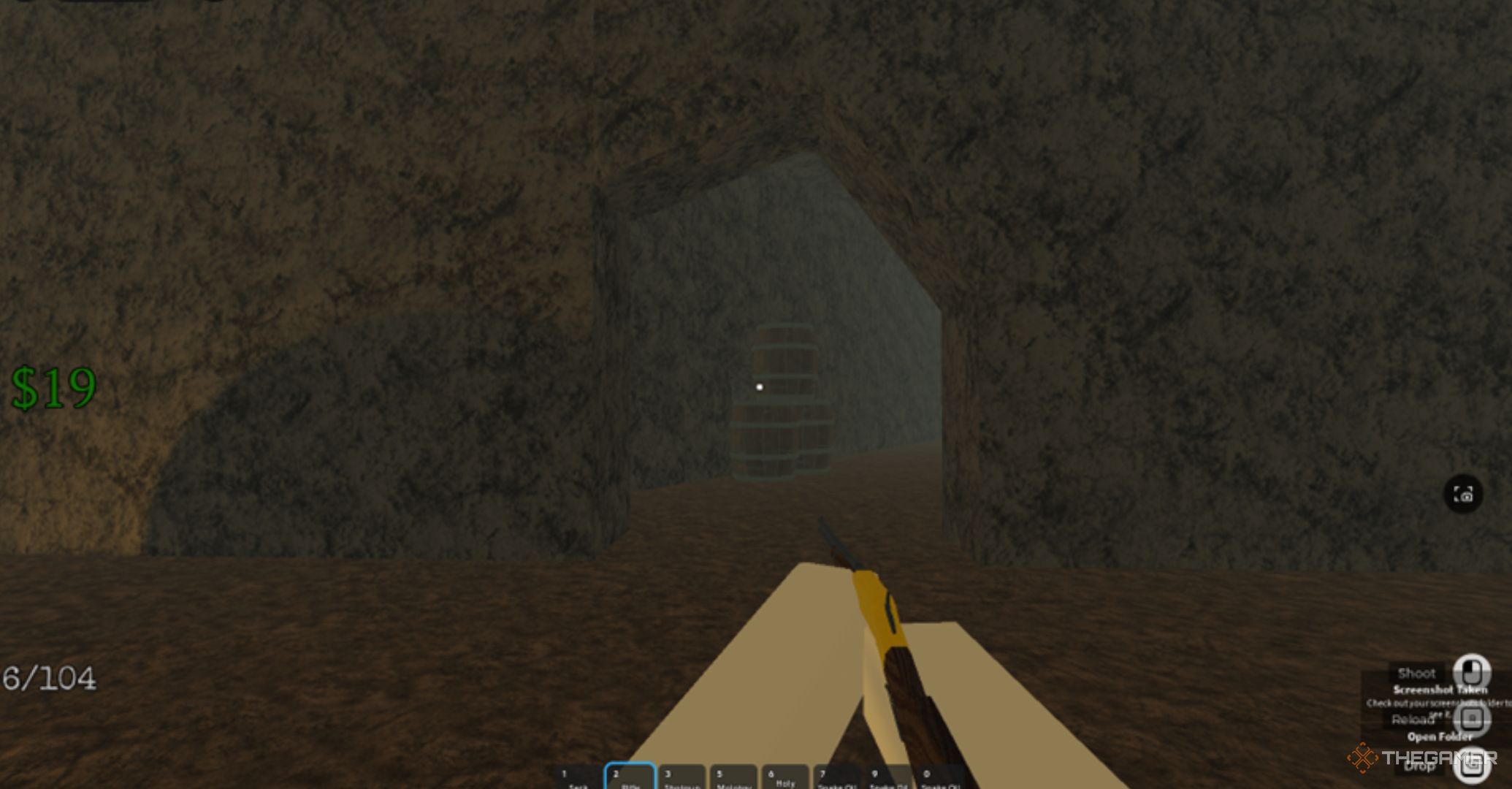 Roblox Dead Rails – Hidden Room Inside The Mine with barrels blocking the entrance.