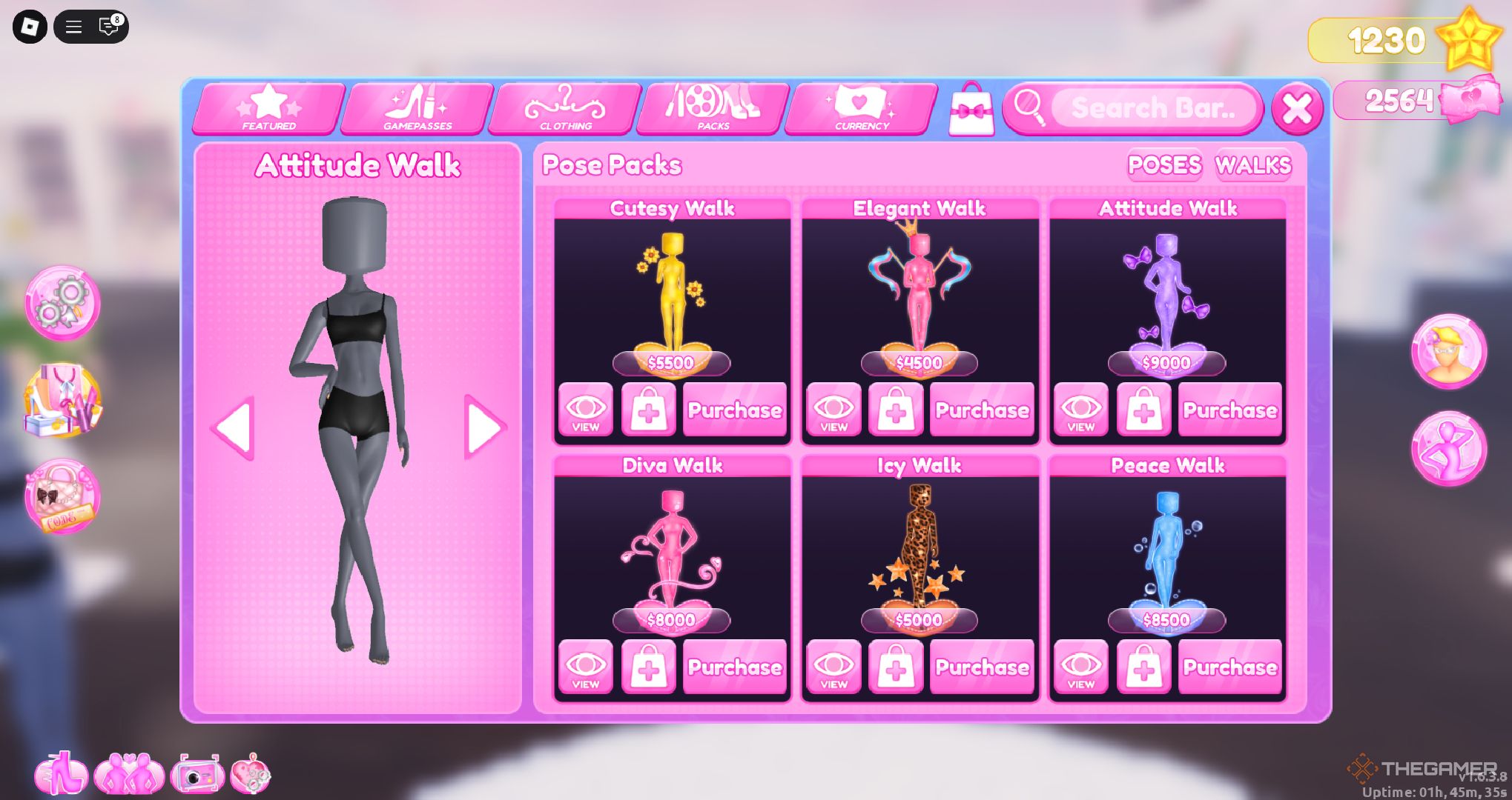 Roblox Dress to Impress - A player looking at pose pack options.