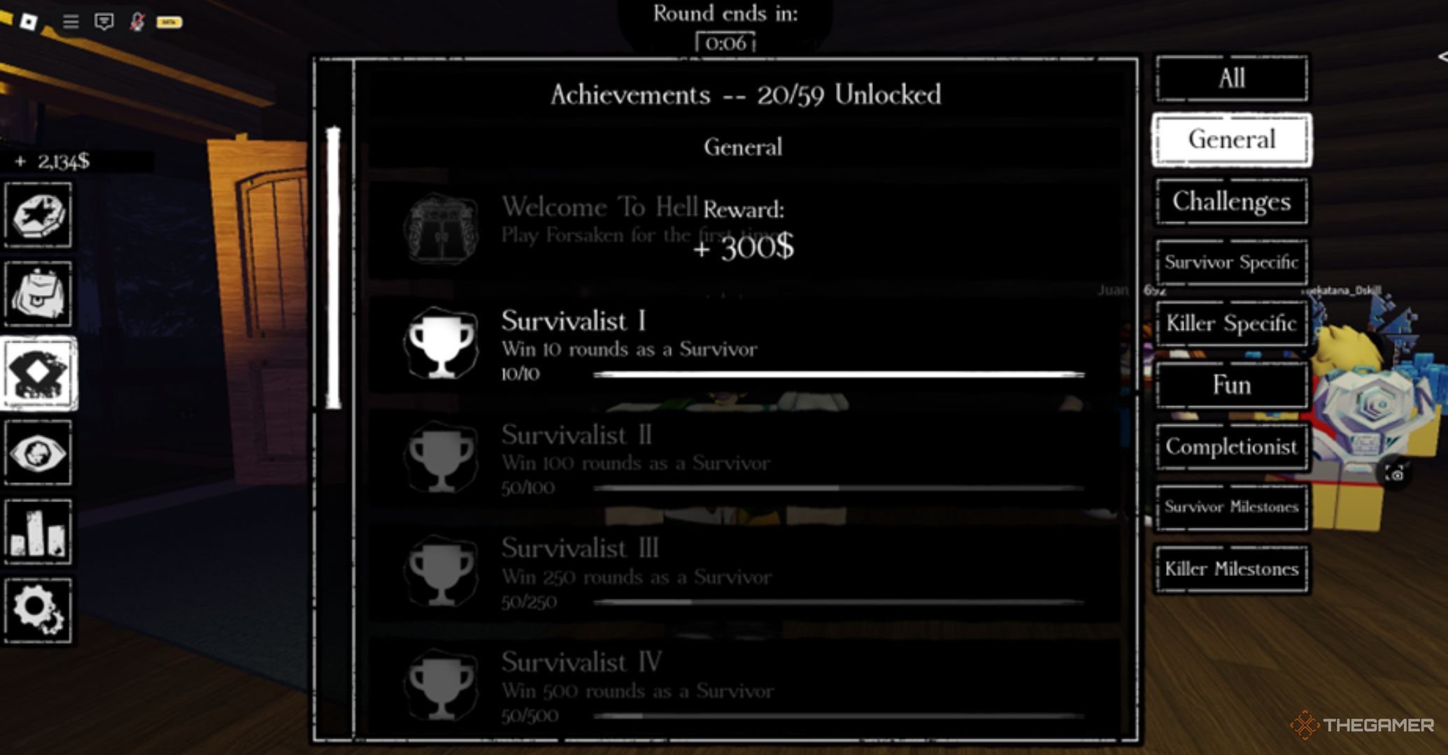 Roblox Forsaken - Achievement Interface with 5 visible options for claiming.
