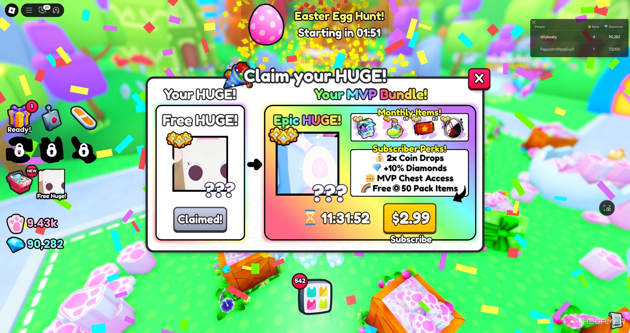 A roblox character playing an Easter Event in Pet Sim 99.